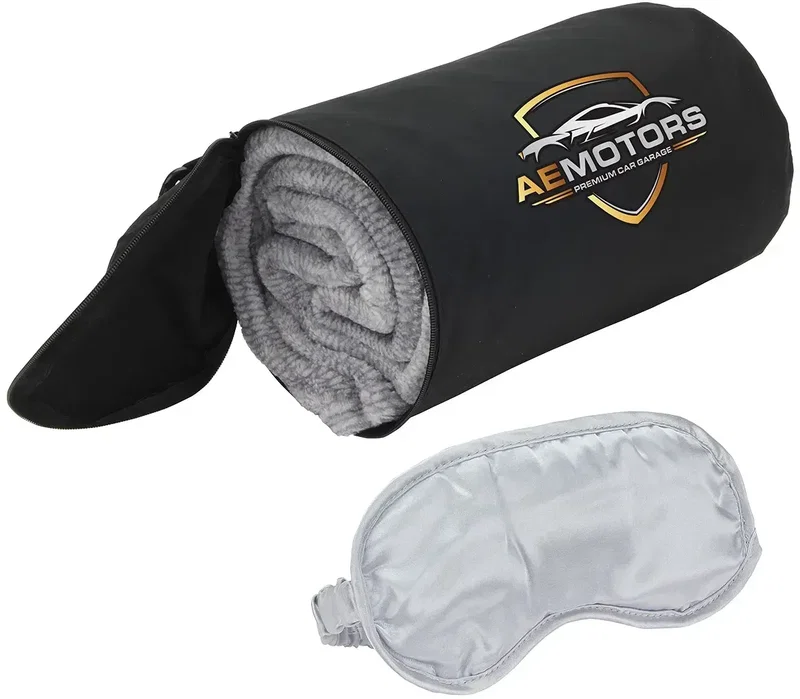 AeroLoft Plush Travel Blanket with Sleep Mask, custom branded travel blanket set front view