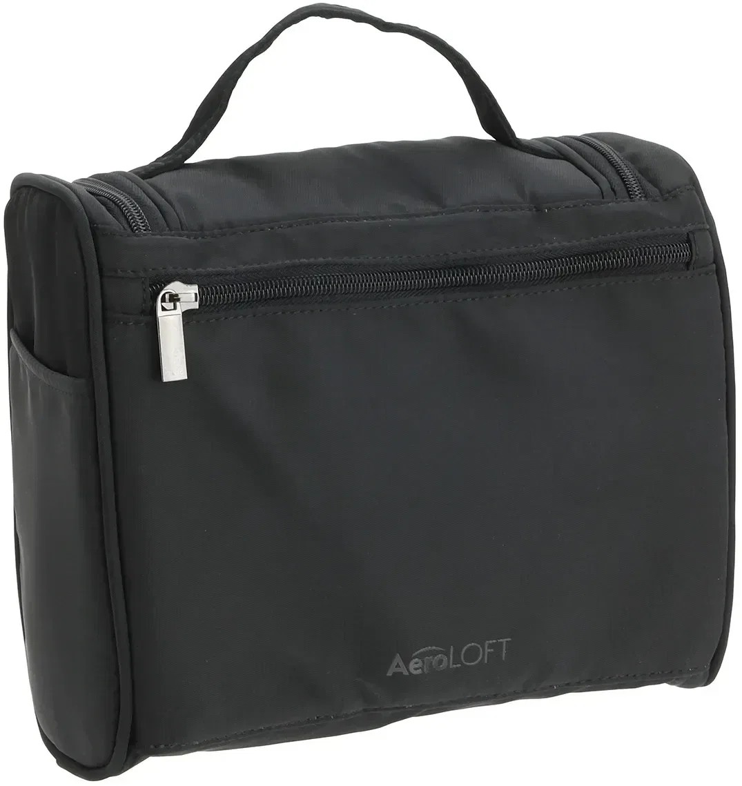 Promotional AeroLoft hanging toiletry kit hung up, branded travel bag in use