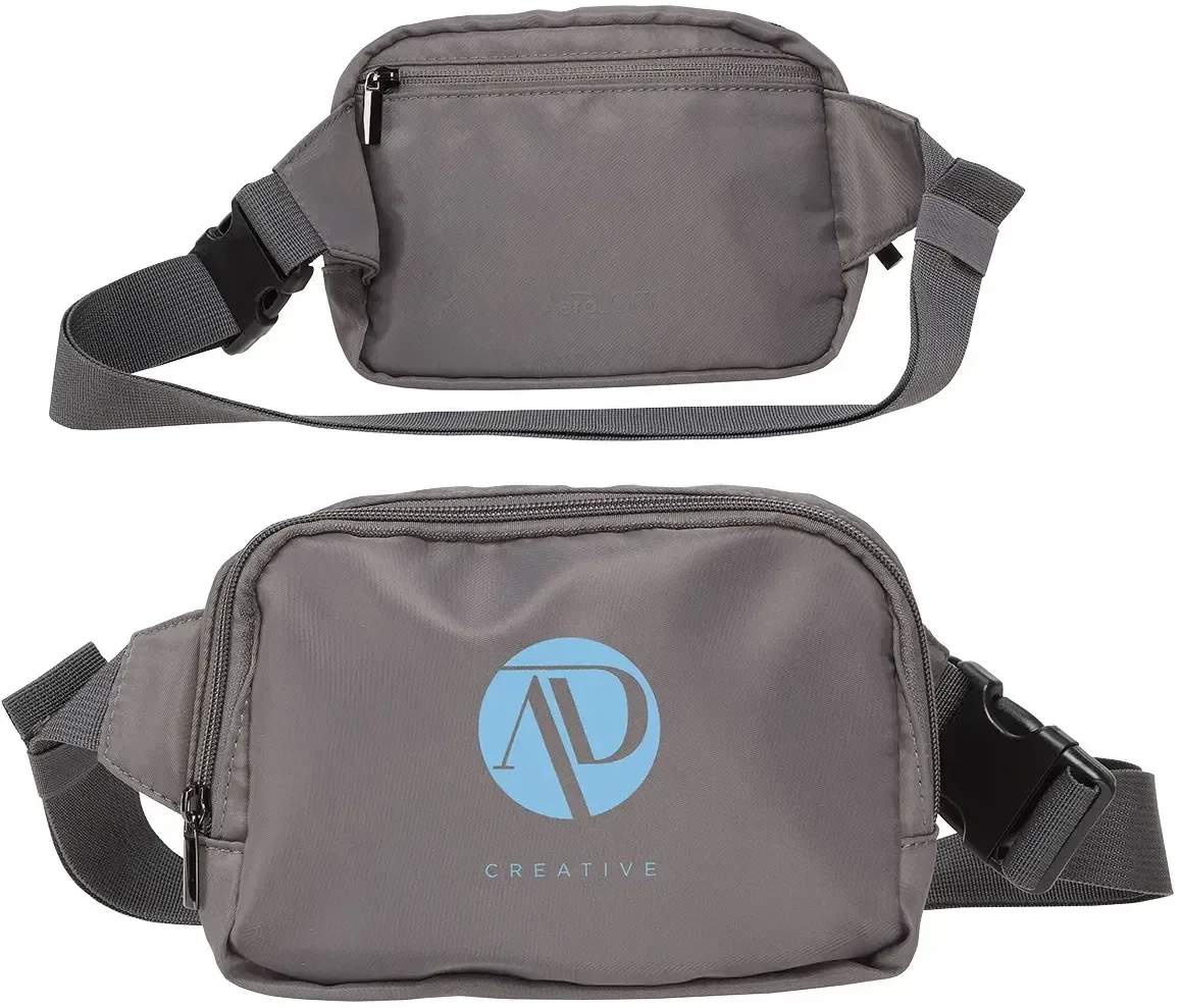 AeroLoft promotional belt bag side view showing zip main compartment