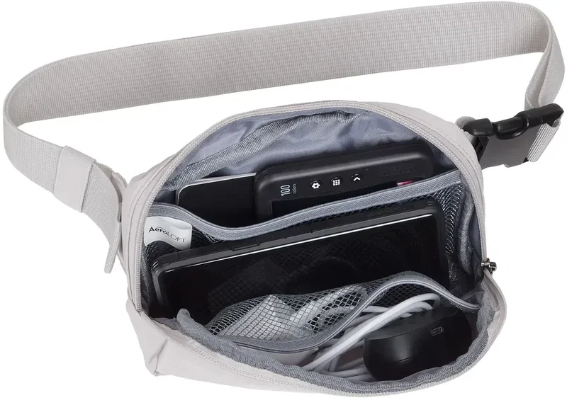 AeroLoft promotional fanny pack top-down view of main zip compartment