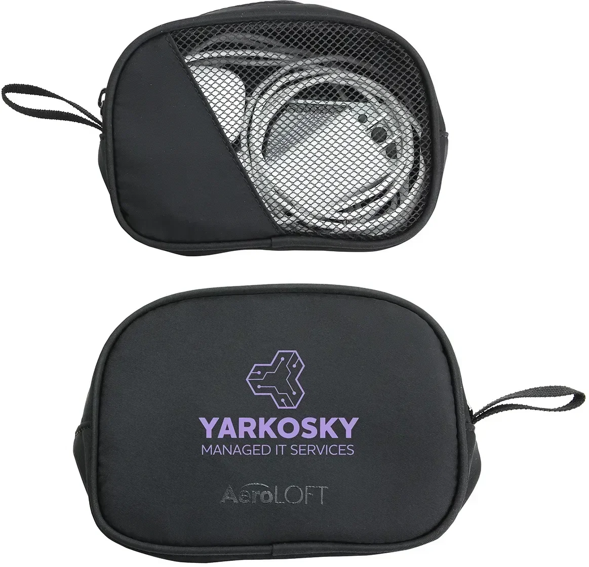 AeroLoft Mesh-Panel Tech Organizer Pouch, custom branded tech pouch front view with zip closure