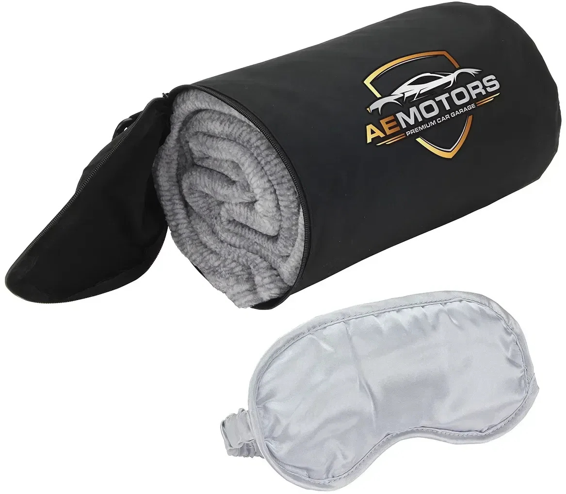 AeroLoft Plush Travel Blanket with Sleep Mask, custom branded travel blanket set front view