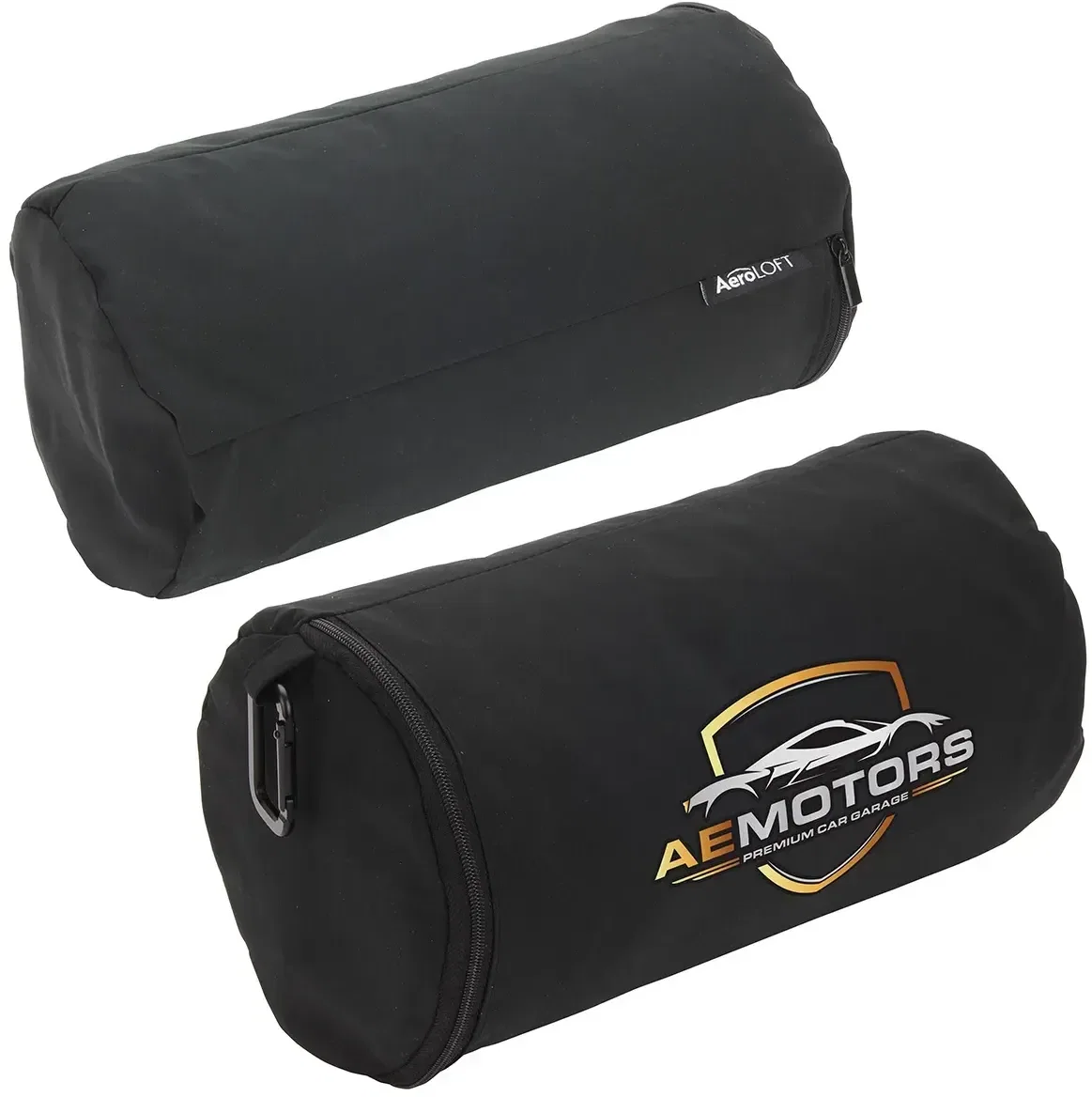 custom AeroLoft travel blanket in carry pouch with matching sleep mask, branded set