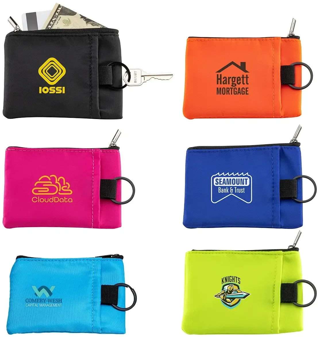 AeroLoft Stash Zippered Key Wallet, custom branded key wallet front view with logo