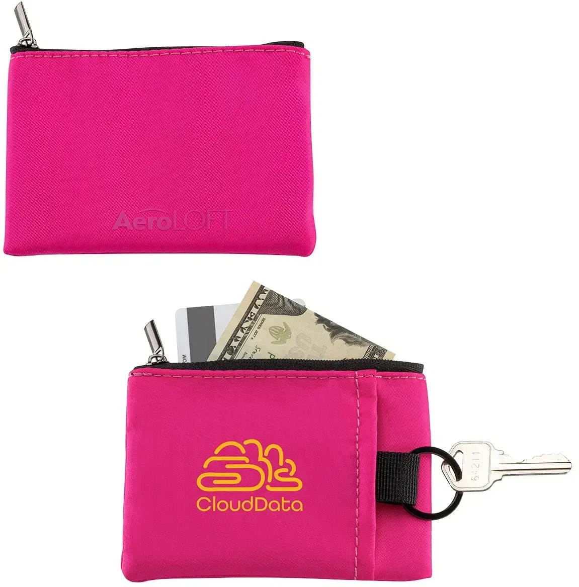 custom AeroLoft Stash key wallet interior view holding cards, cash, and keys