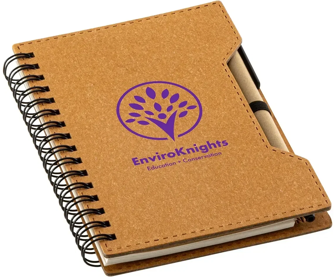 Agenda Recycled Spiral Notebook & Pen set with custom logo, front view