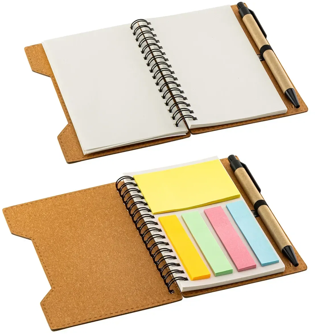 Custom Agenda spiral notebook open with sticky notes, detail view