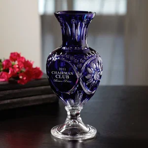 Blue Faceted Agusta Crystal Award, 11" x 5" x 5", Sand-Carved