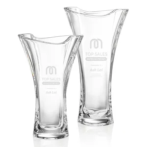 Lead Free Crystalline Vase with Flared Body and Waved Rim