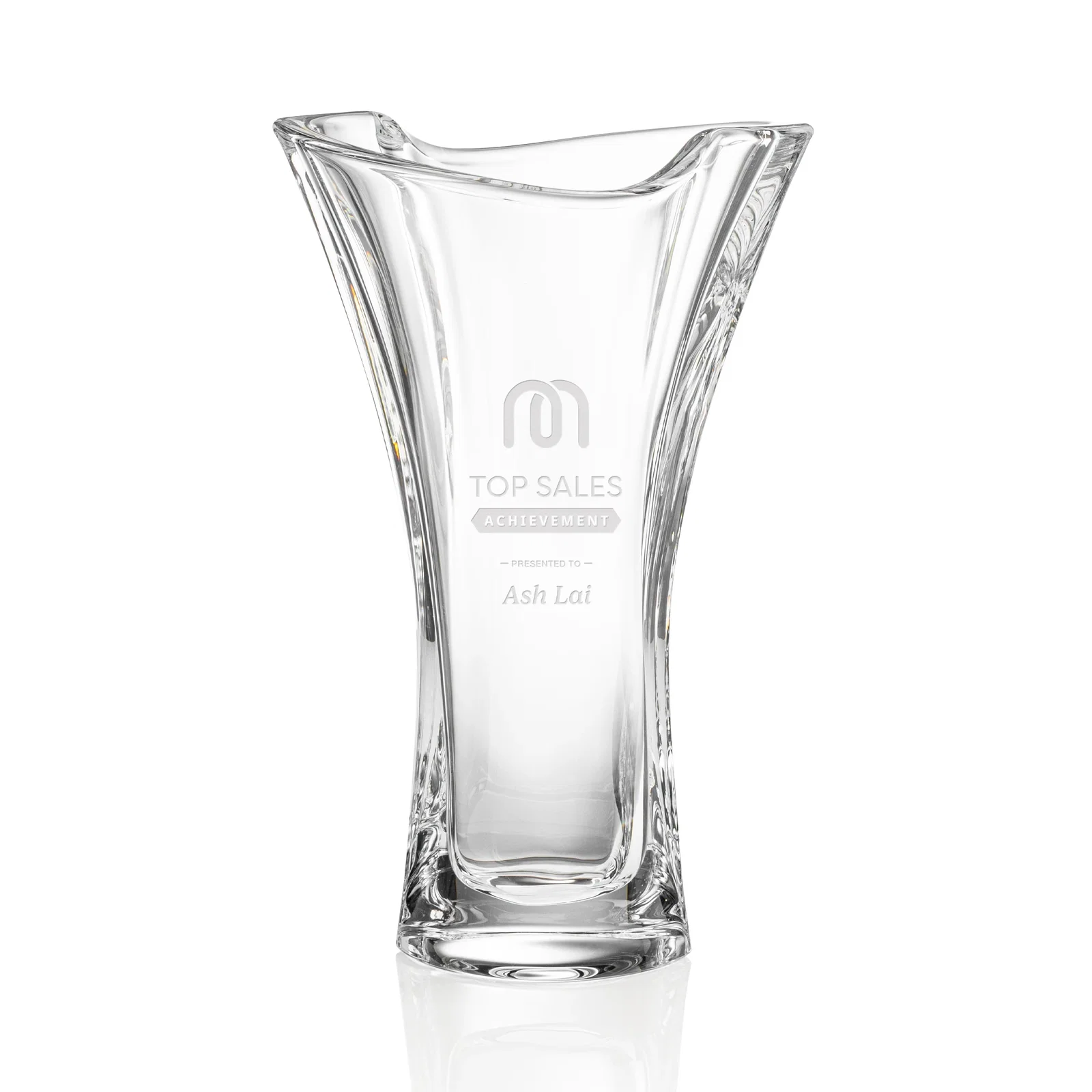 Custom Lead Free Crystalline Vase with Flared Body and Waved Rim for corporate award ceremonies