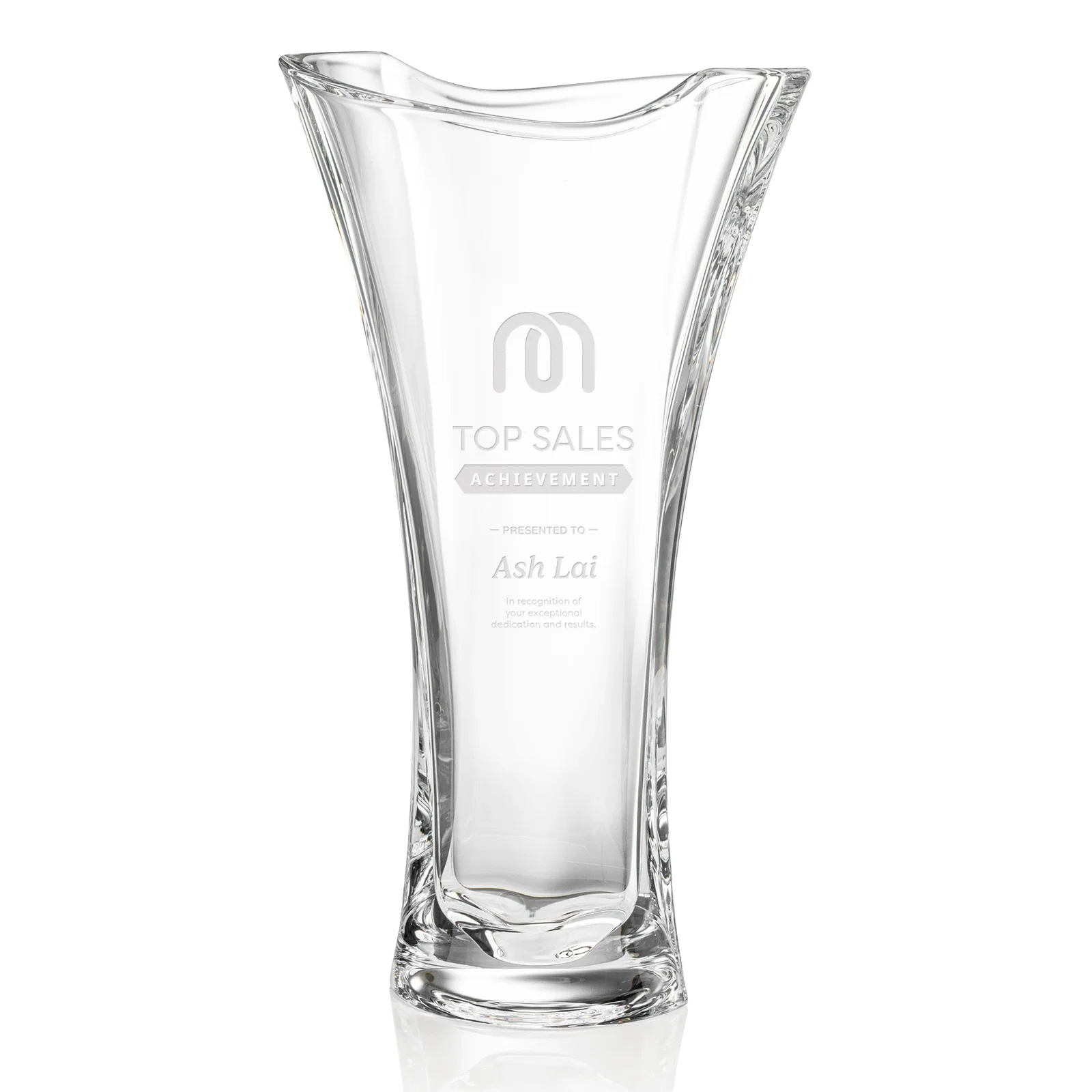 Custom Lead Free Crystalline Vase with Flared Body and Waved Rim for service anniversary gifts