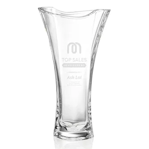 Lead Free Crystalline Vase with Flared Body and Waved Rim