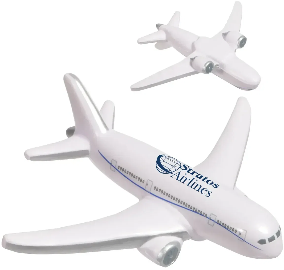 Airliner Stress Reliever, a custom jet-shaped squeeze toy for logo-branded airline and travel promotions