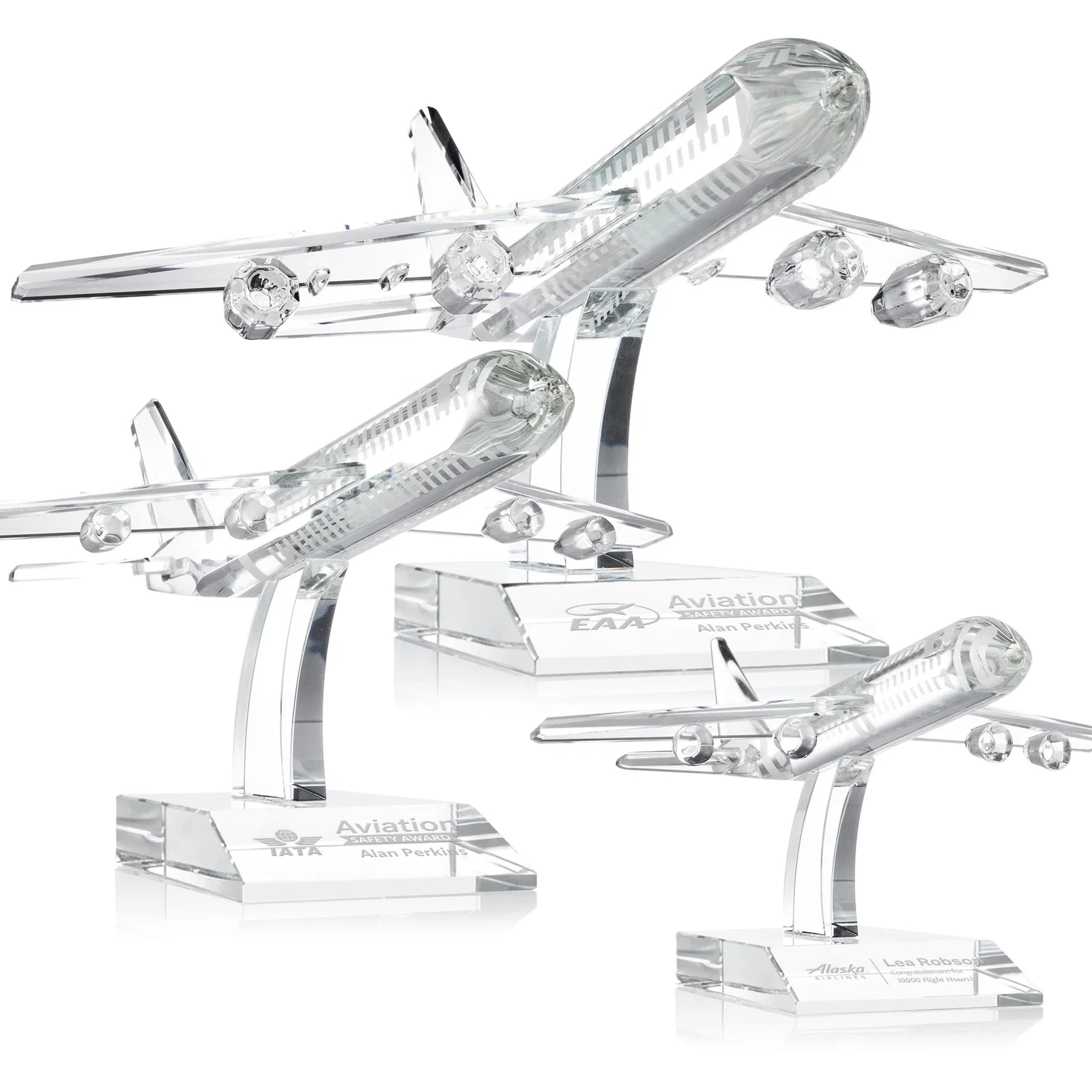 Custom Optical Crystal Airplane Award With a Cut Winged Silhouette for employee recognition