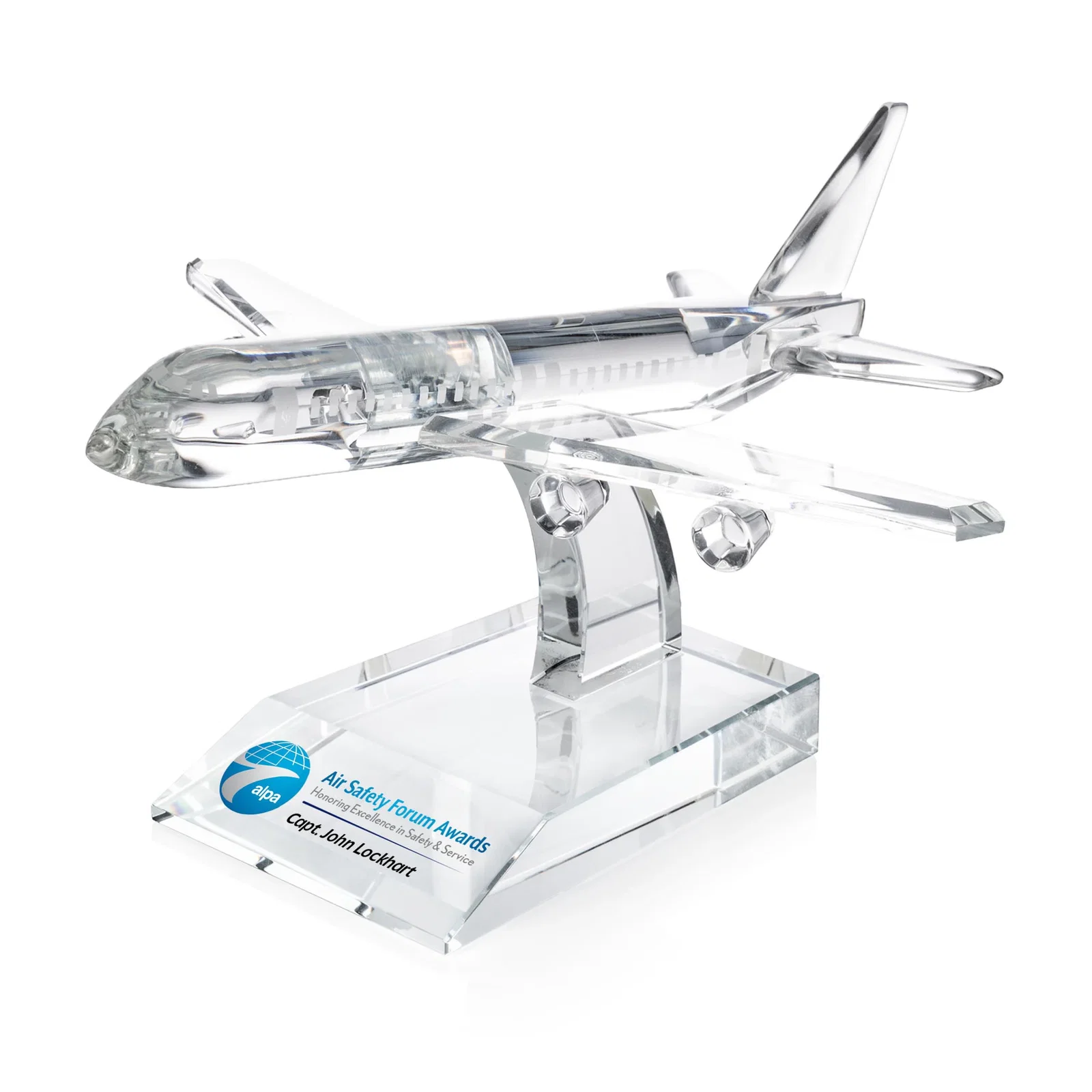 Custom Optical Crystal Airplane Award With a Cut Winged Silhouette for volunteer appreciation