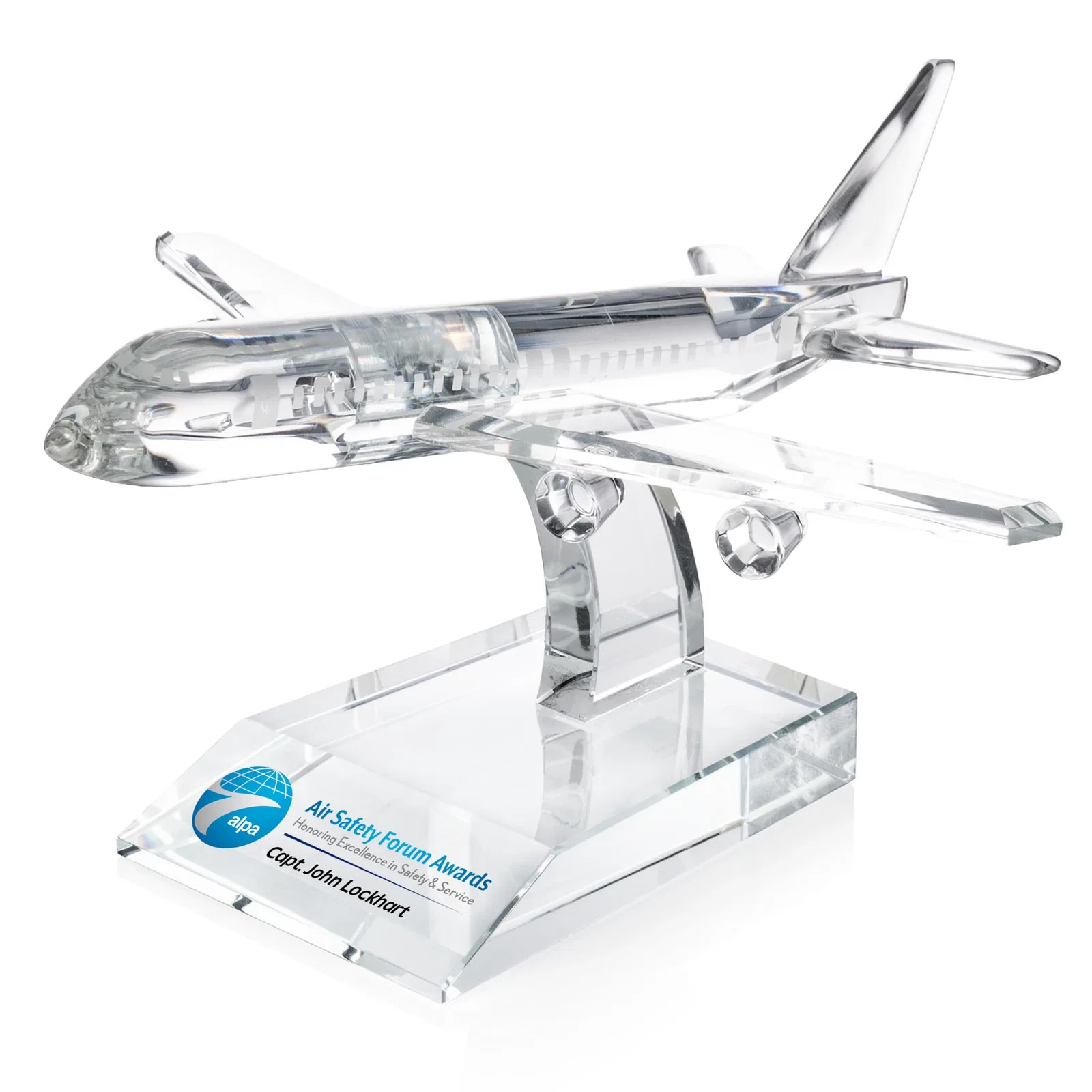 Custom Optical Crystal Airplane Award With a Cut Winged Silhouette for company anniversary events
