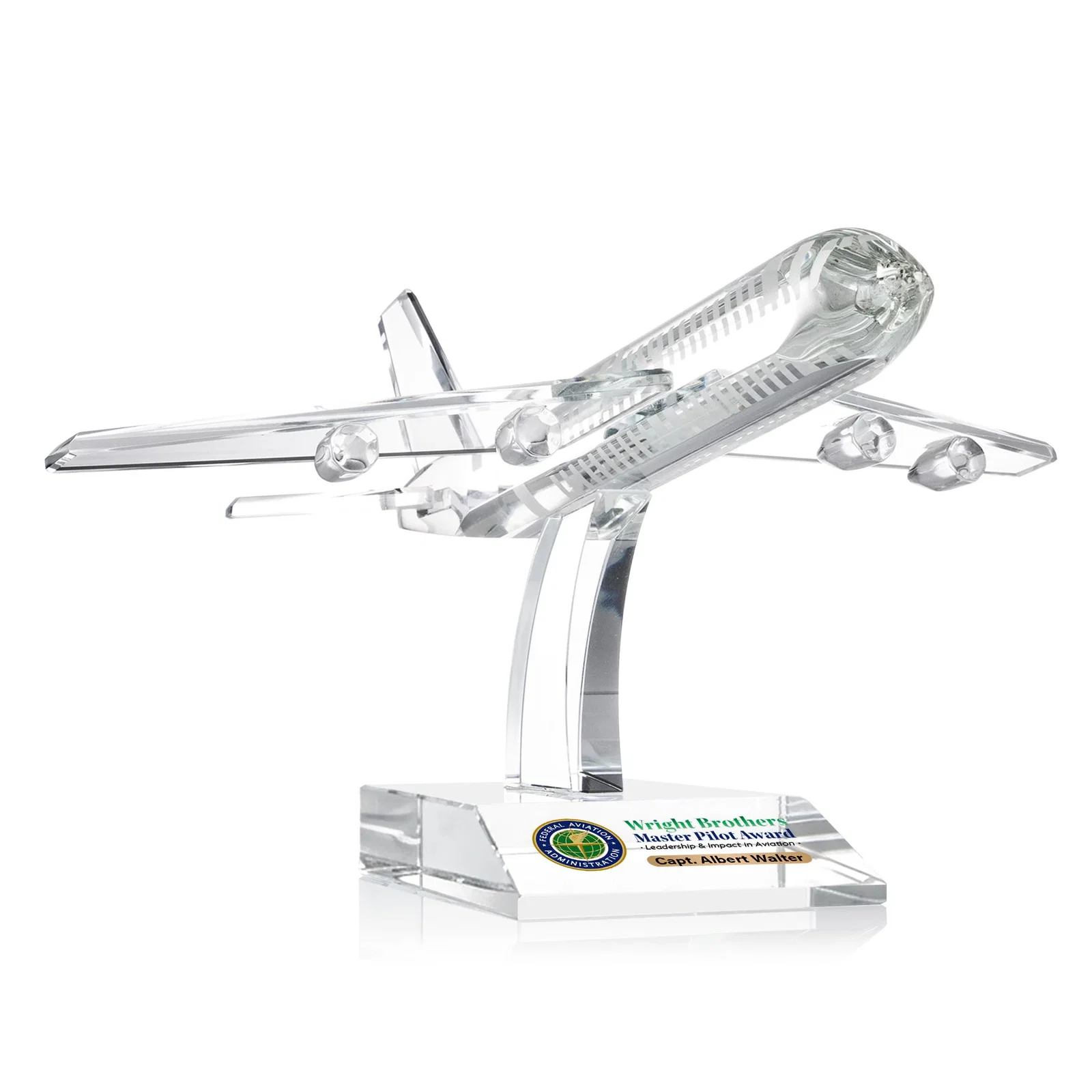 Personalized Optical Crystal Airplane Award With a Cut Winged Silhouette for corporate award ceremonies