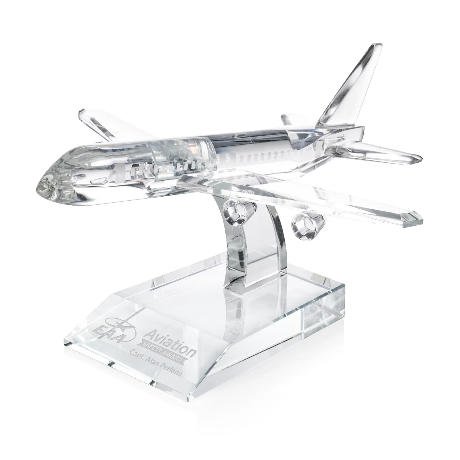 Custom Optical Crystal Airplane Award With a Cut Winged Silhouette for corporate award ceremonies