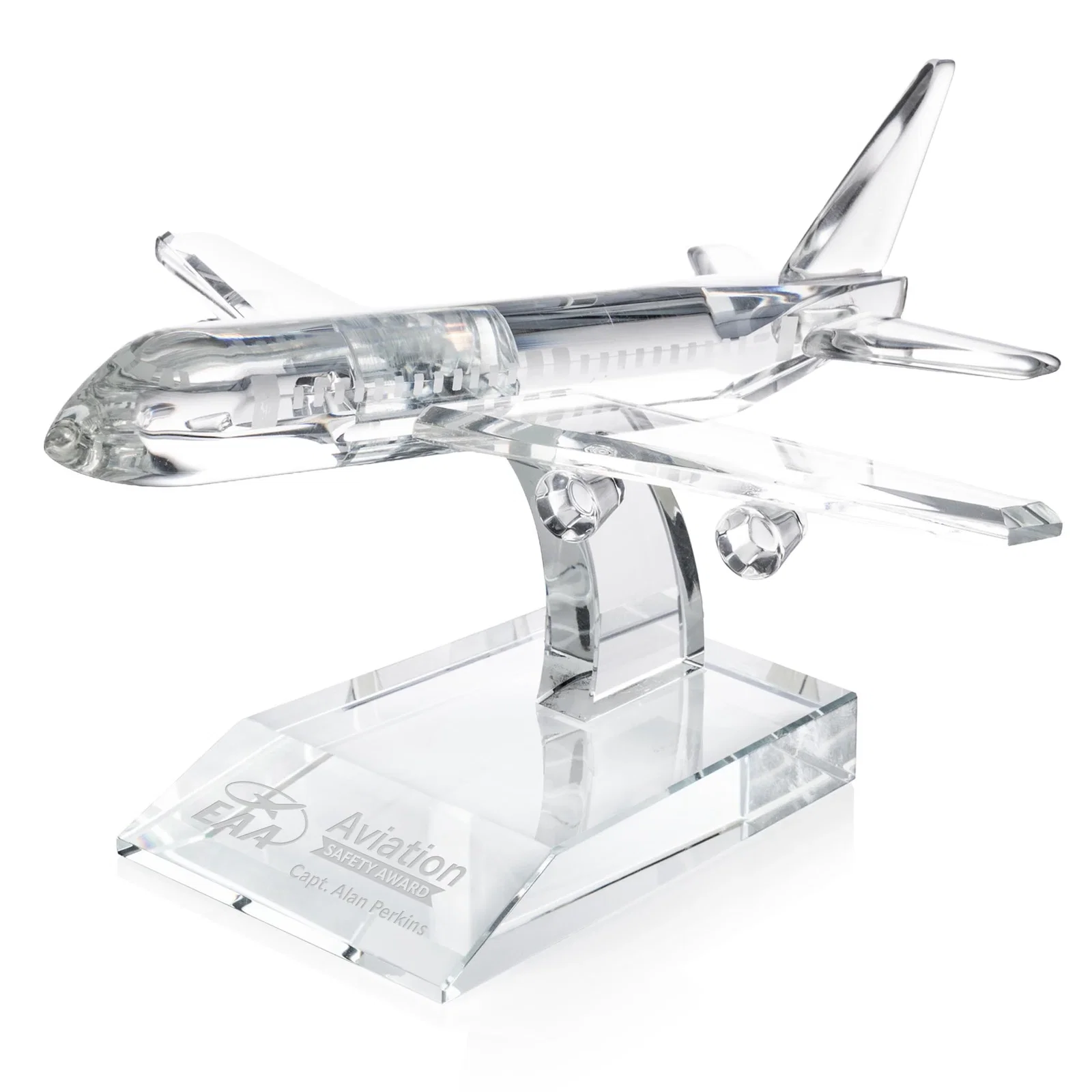 Custom Optical Crystal Airplane Award With a Cut Winged Silhouette for sales achievement awards