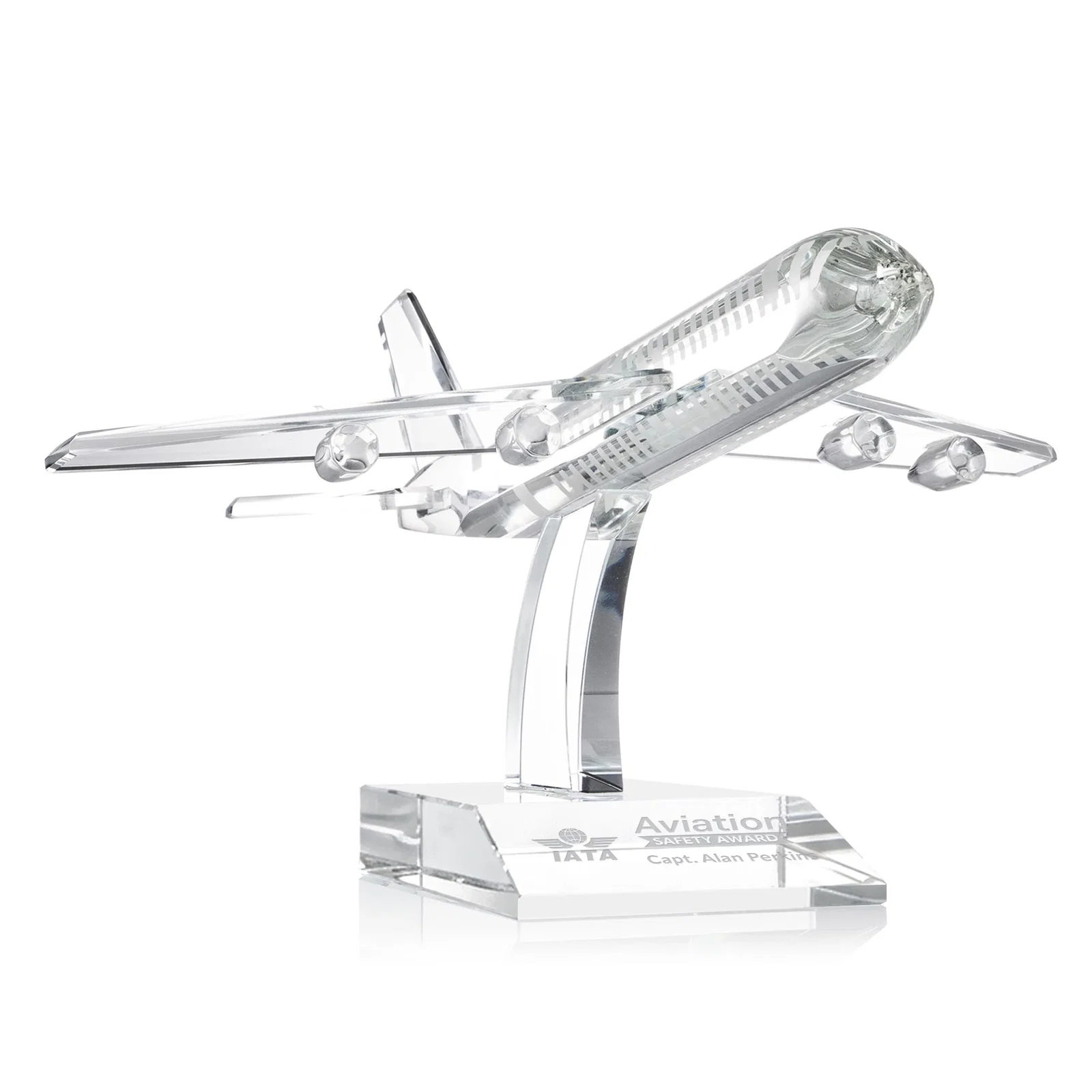 Custom Optical Crystal Airplane Award With a Cut Winged Silhouette for team milestone celebrations