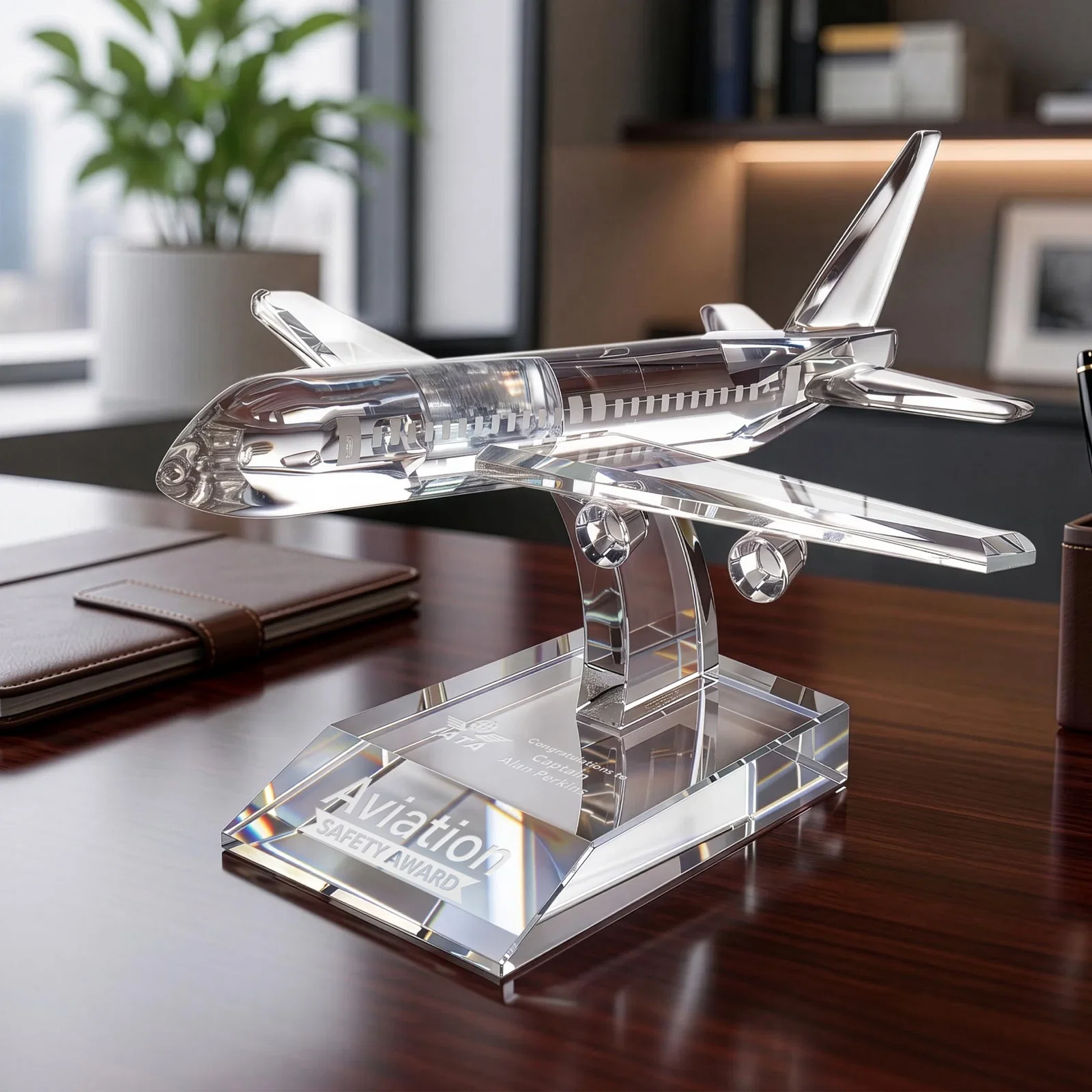 Custom Optical Crystal Airplane Award With a Cut Winged Silhouette for graduation ceremonies