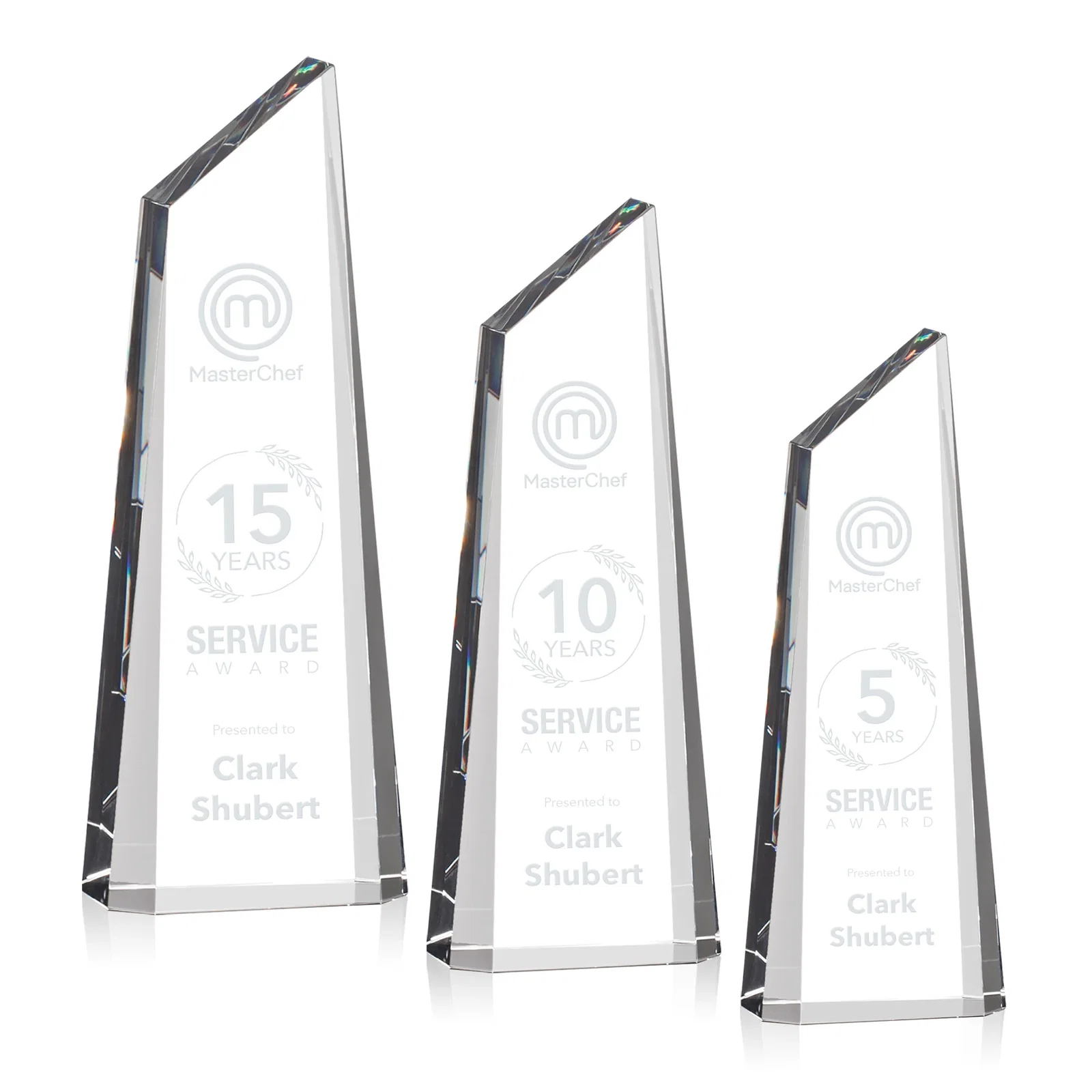 Custom Optical Crystal Trapezoidal Tower Award Tapering to a Peak for employee recognition