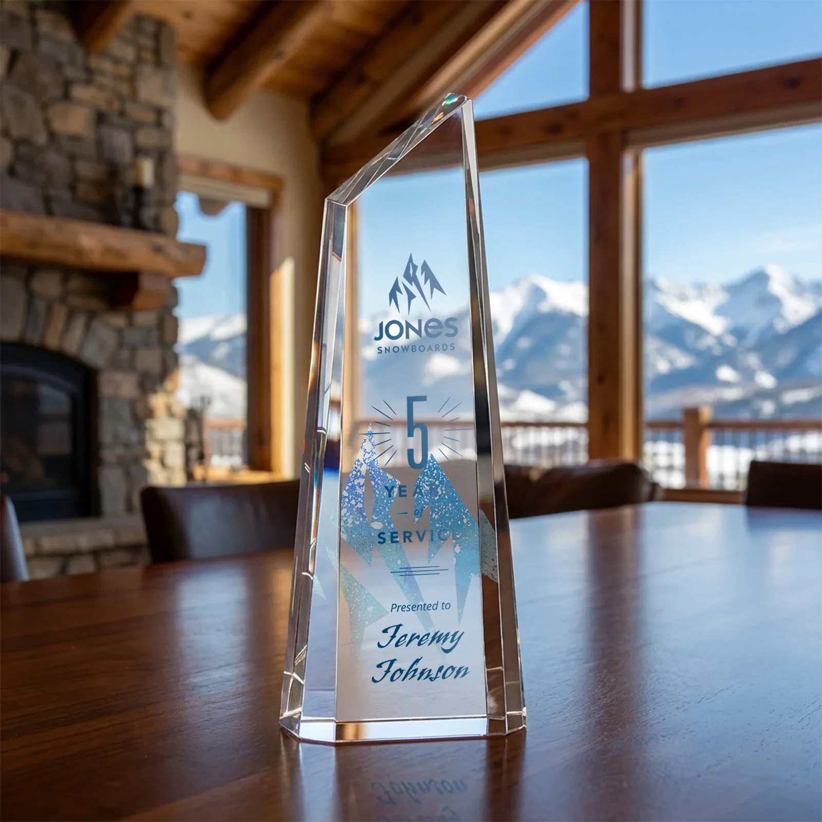 Custom Optical Crystal Trapezoidal Tower Award Tapering to a Peak for volunteer appreciation