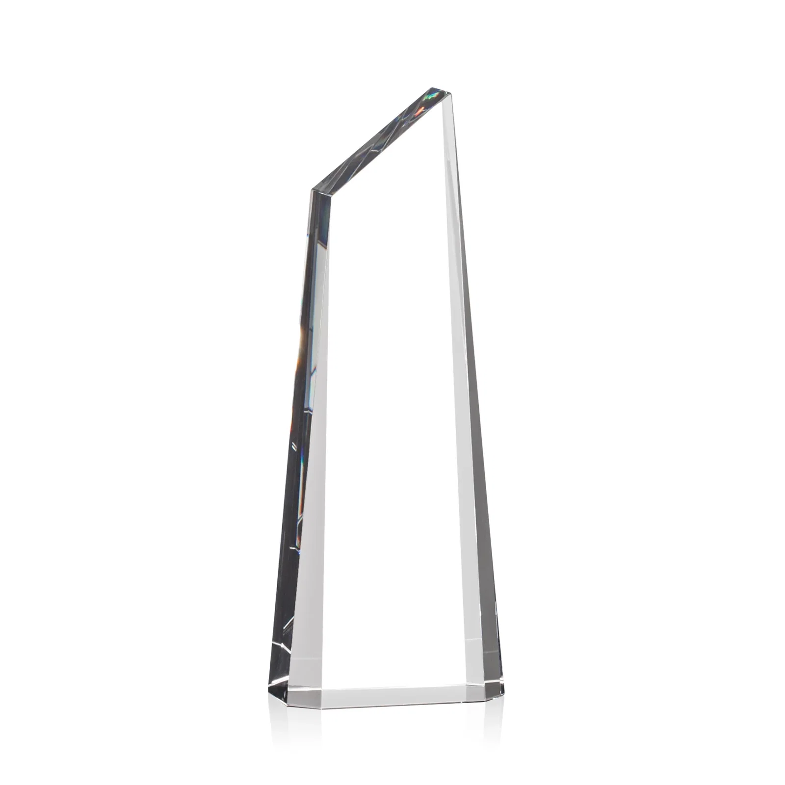 Personalized Optical Crystal Trapezoidal Tower Award Tapering to a Peak for retirement presentations