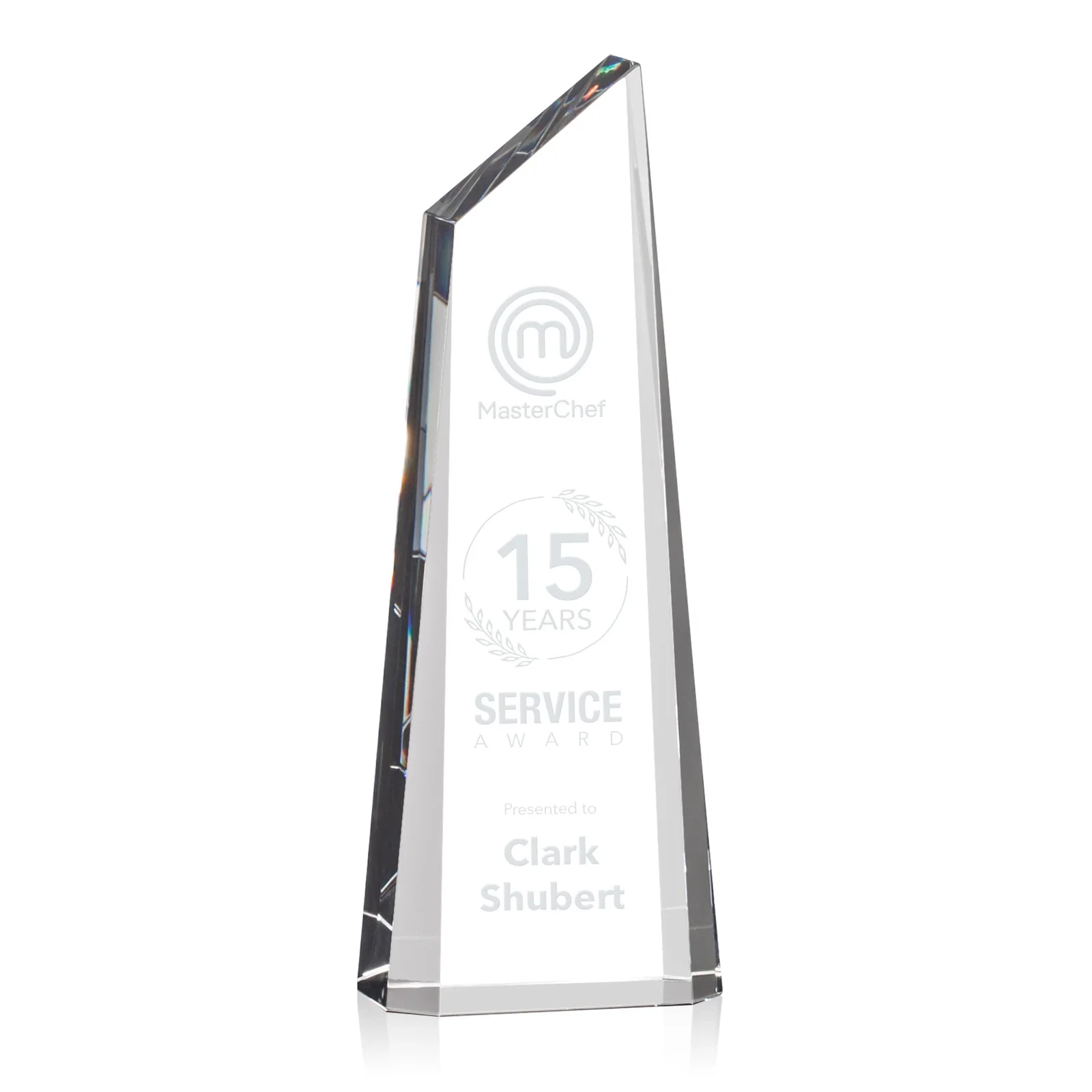 Custom Optical Crystal Trapezoidal Tower Award Tapering to a Peak for sales achievement awards