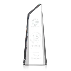 Optical Crystal Trapezoidal Tower Award Tapering to a Peak