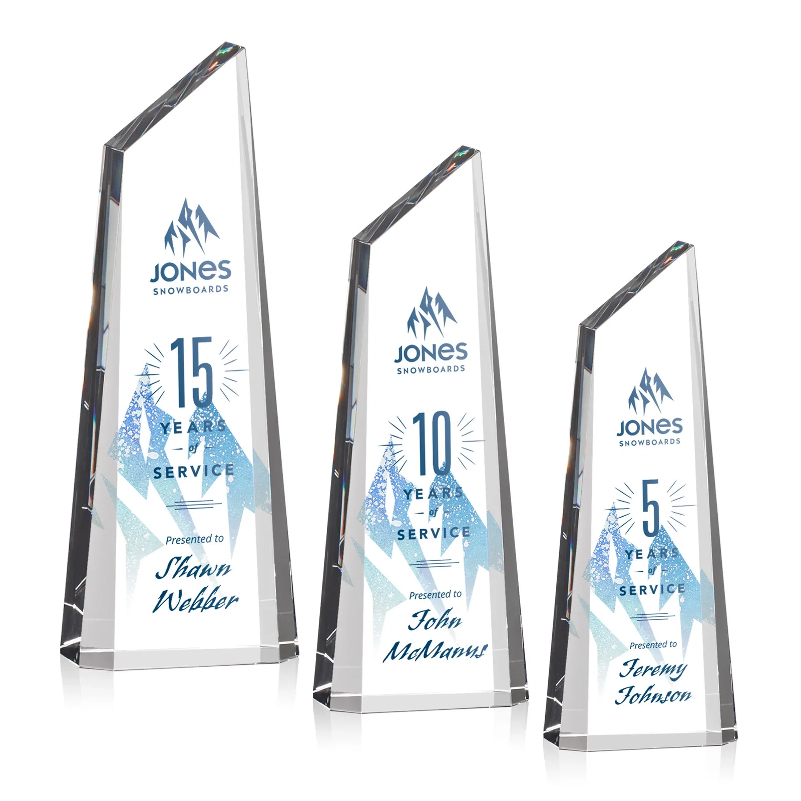 Custom Optical Crystal Trapezoidal Tower Award Tapering to a Peak for team milestone celebrations