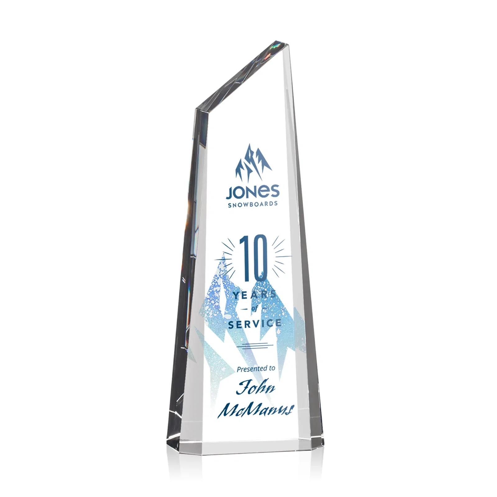 Custom Optical Crystal Trapezoidal Tower Award Tapering to a Peak for graduation ceremonies