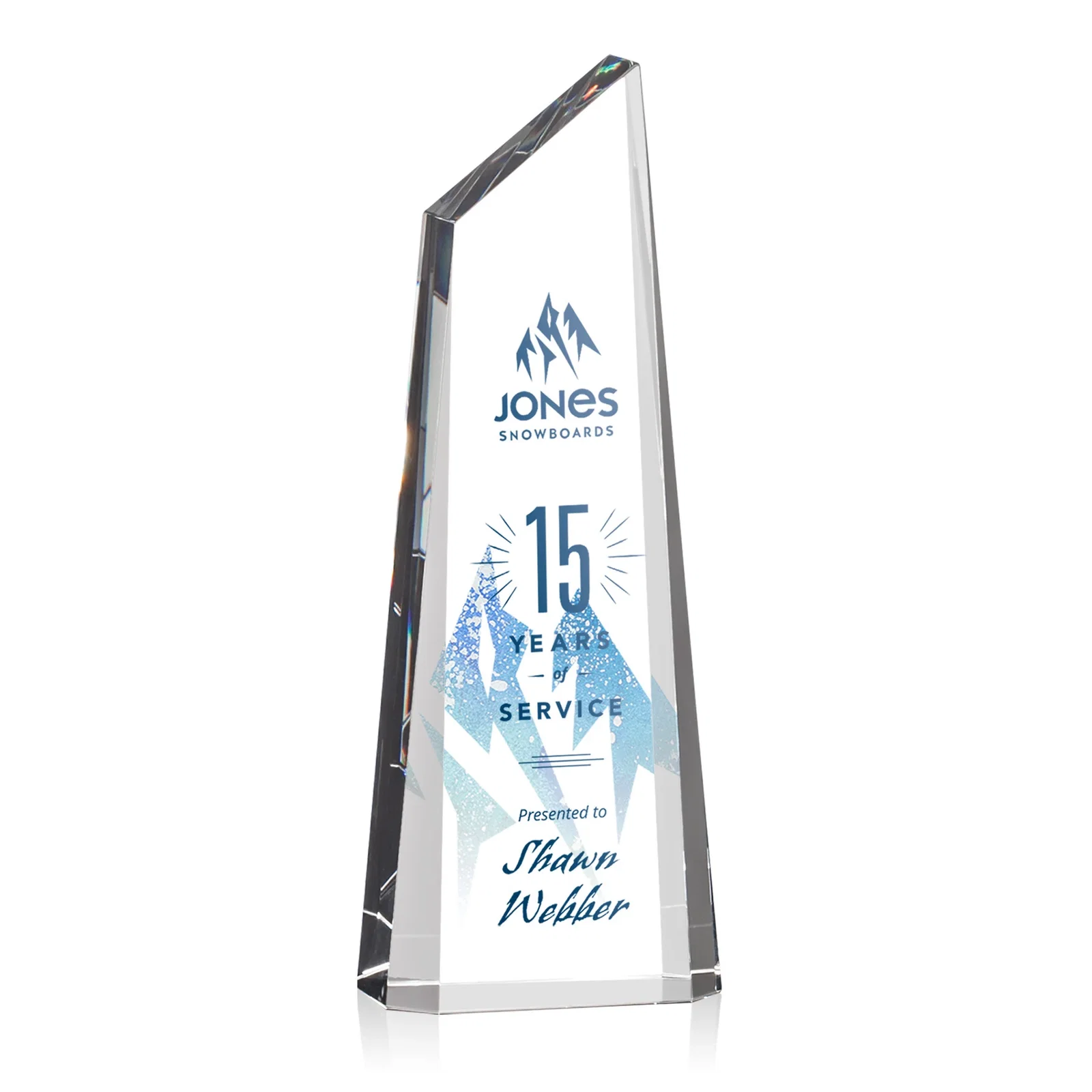 Custom Optical Crystal Trapezoidal Tower Award Tapering to a Peak for safety achievement programs
