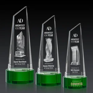 Optical Crystal Trapezoidal Tower Award with 3D Subsurface Engraving
