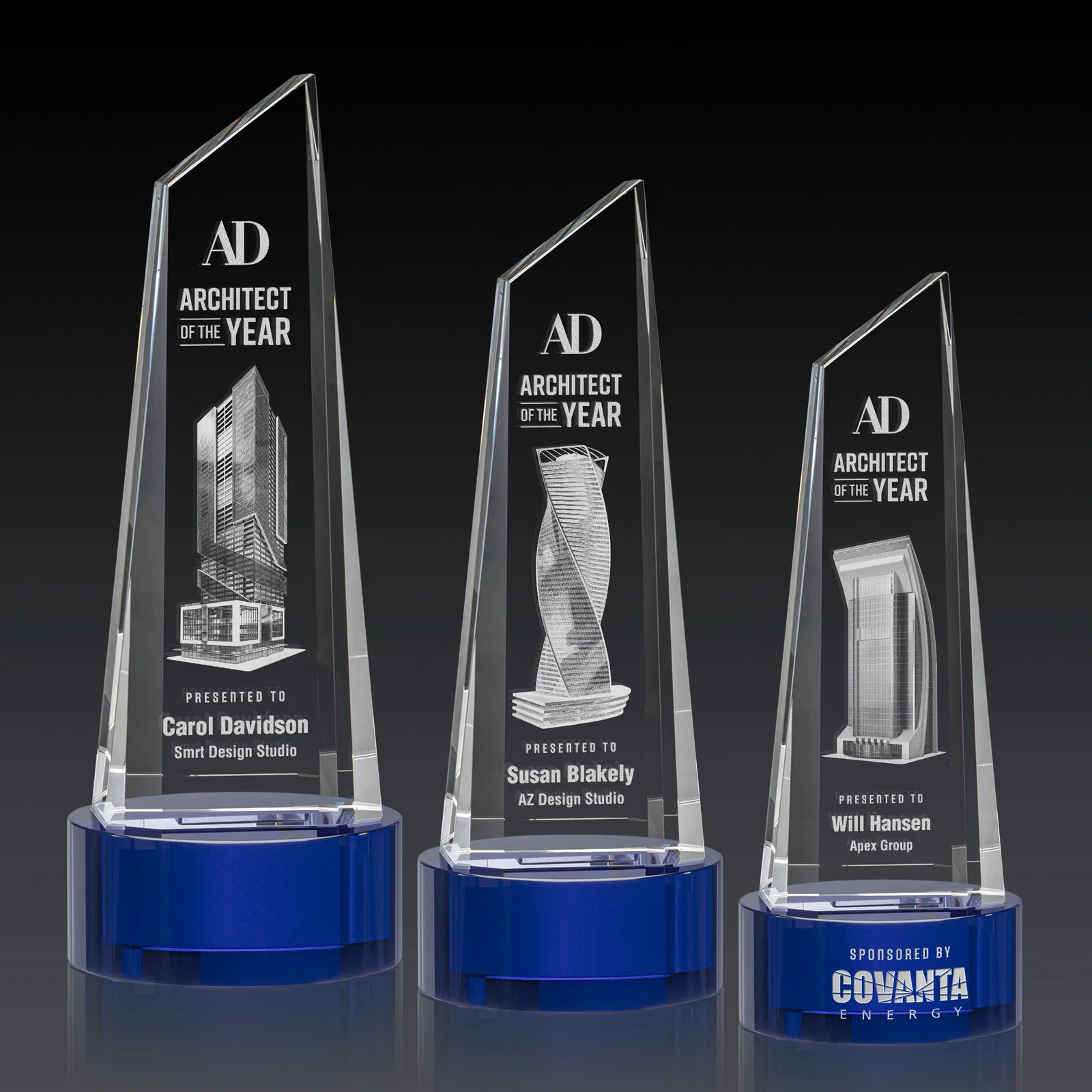 Personalized Optical Crystal Trapezoidal Tower Award with 3D Subsurface Engraving for employee recognition