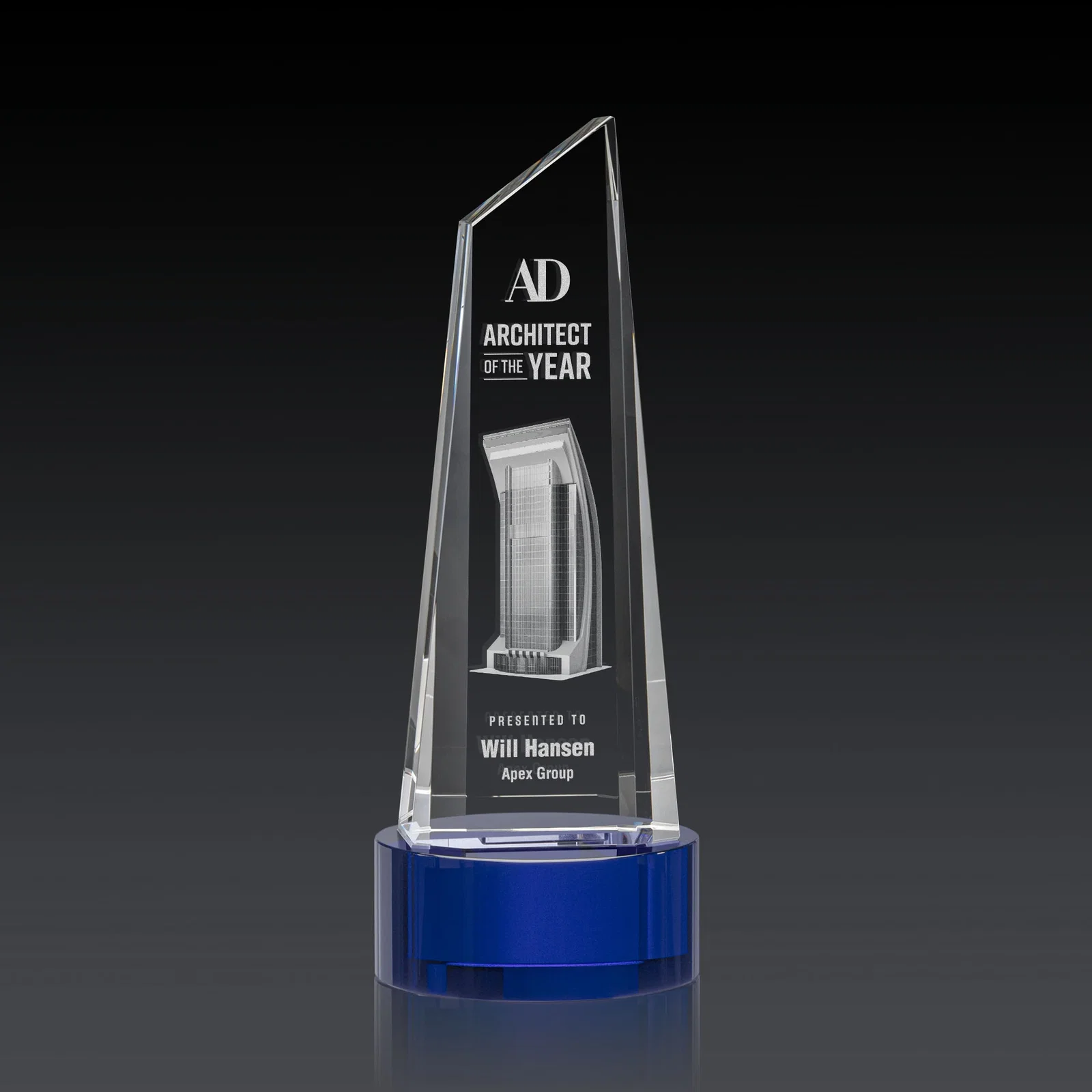Personalized Optical Crystal Trapezoidal Tower Award with 3D Subsurface Engraving for corporate award ceremonies