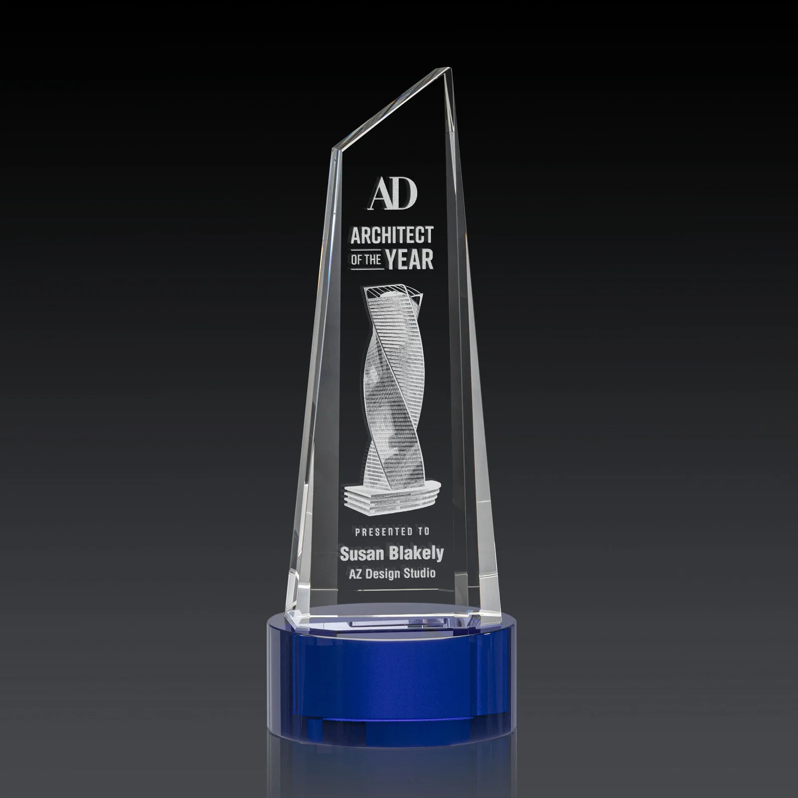 Personalized Optical Crystal Trapezoidal Tower Award with 3D Subsurface Engraving for service anniversary gifts