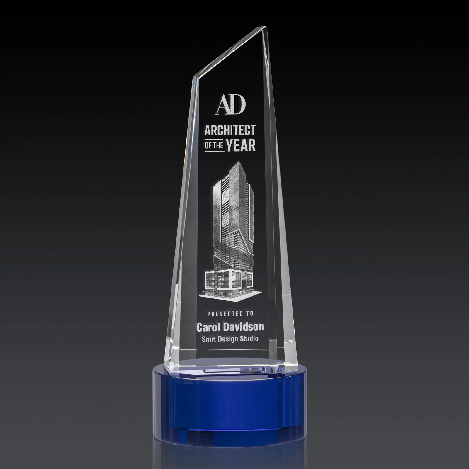 Personalized Optical Crystal Trapezoidal Tower Award with 3D Subsurface Engraving for sales achievement awards