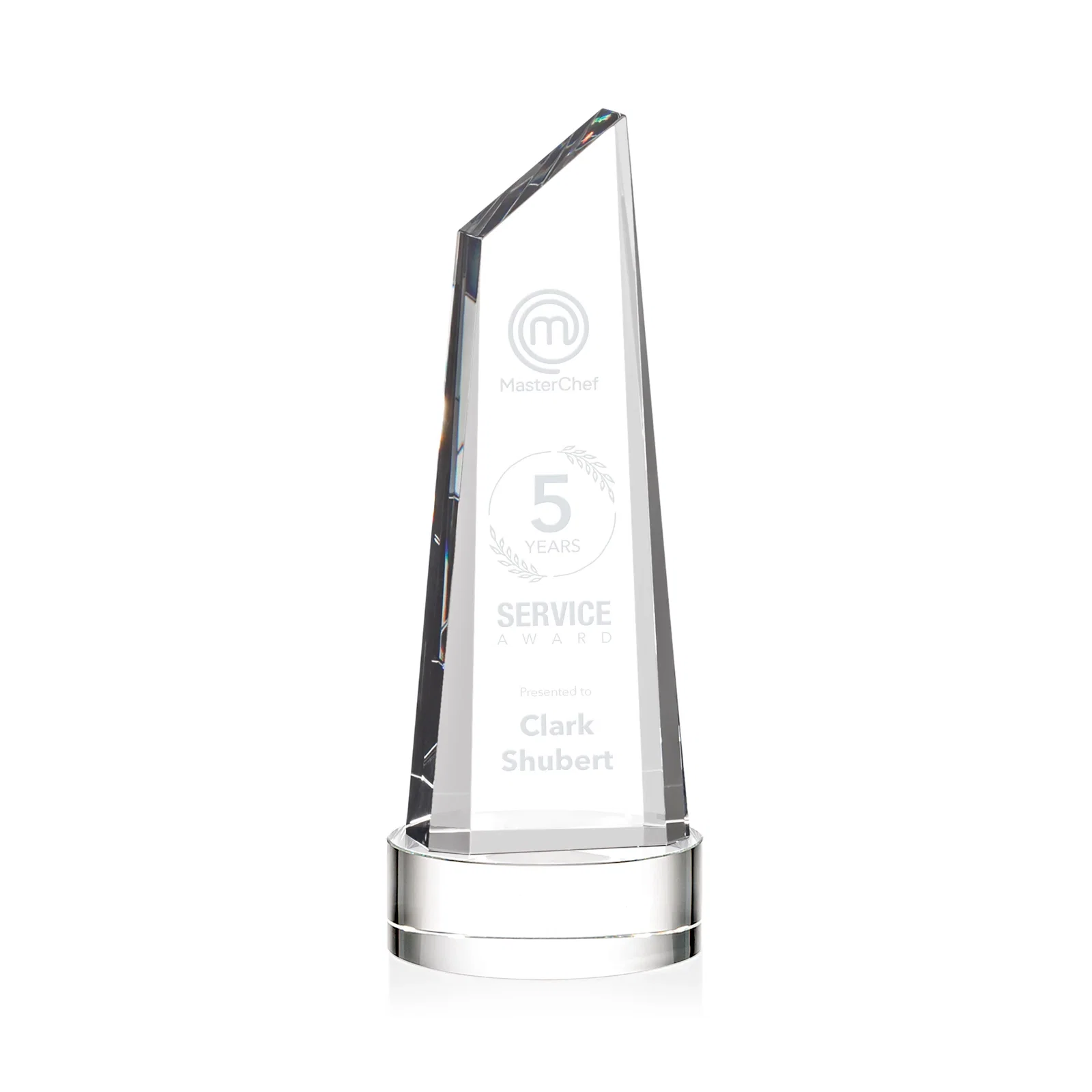 Personalized Optical Crystal Trapezoidal Tower Award with 3D Subsurface Engraving for team milestone celebrations