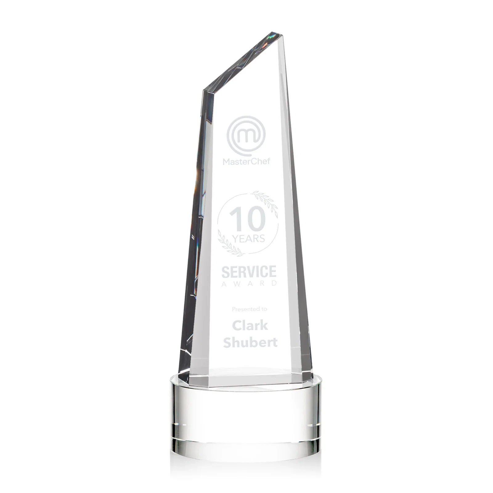 Personalized Optical Crystal Trapezoidal Tower Award with 3D Subsurface Engraving for donor appreciation