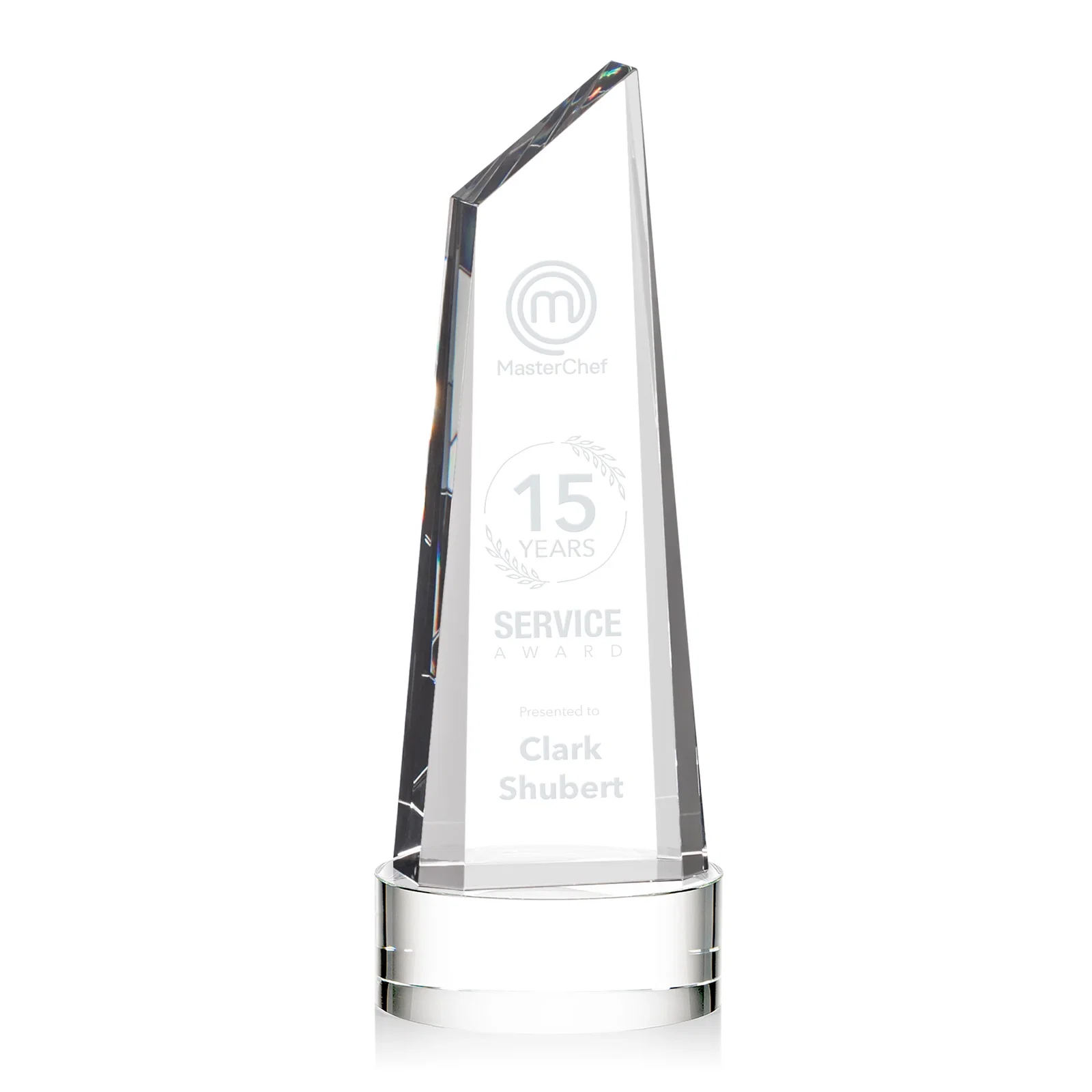 Personalized Optical Crystal Trapezoidal Tower Award with 3D Subsurface Engraving for graduation ceremonies