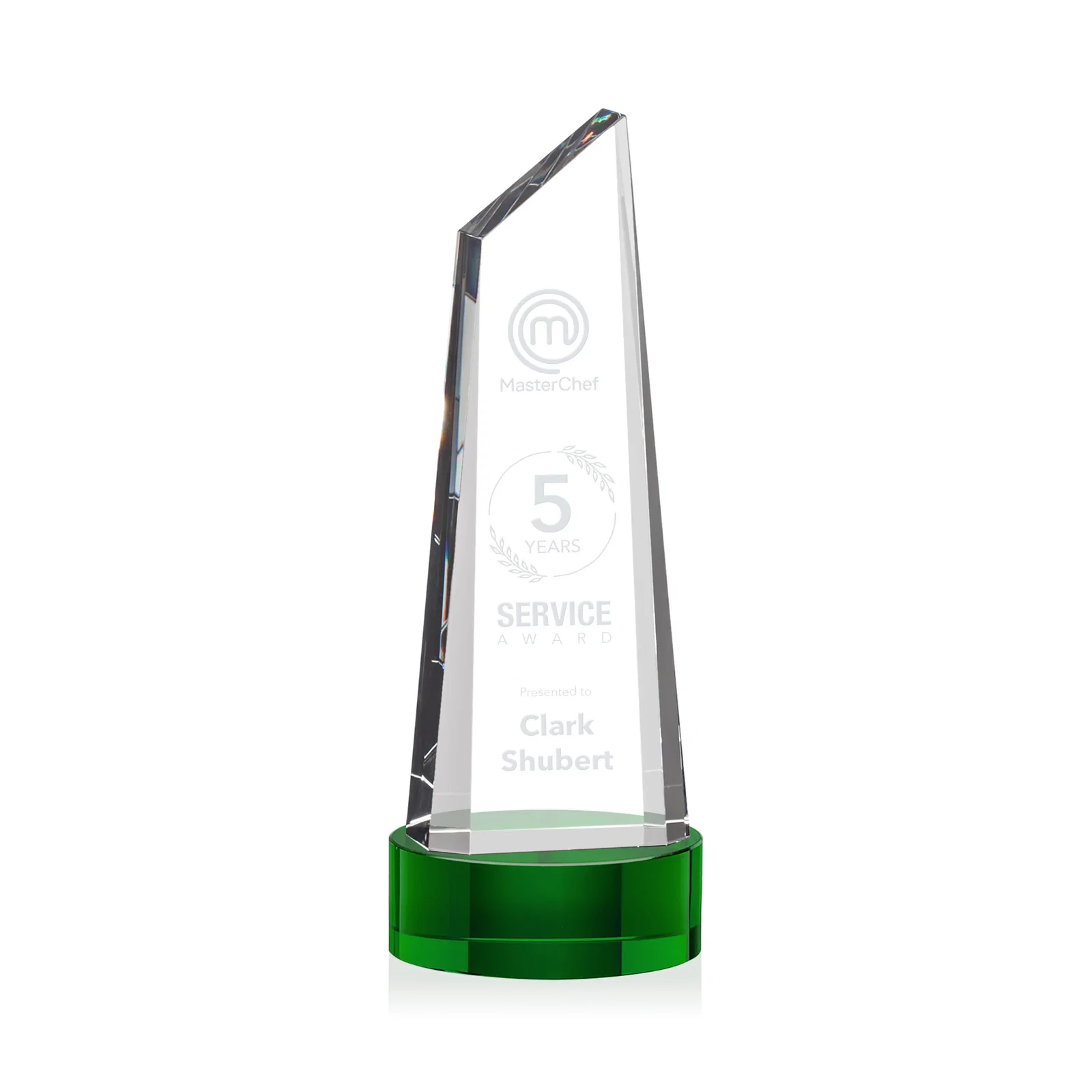 Personalized Optical Crystal Trapezoidal Tower Award with 3D Subsurface Engraving for dealer and partner awards