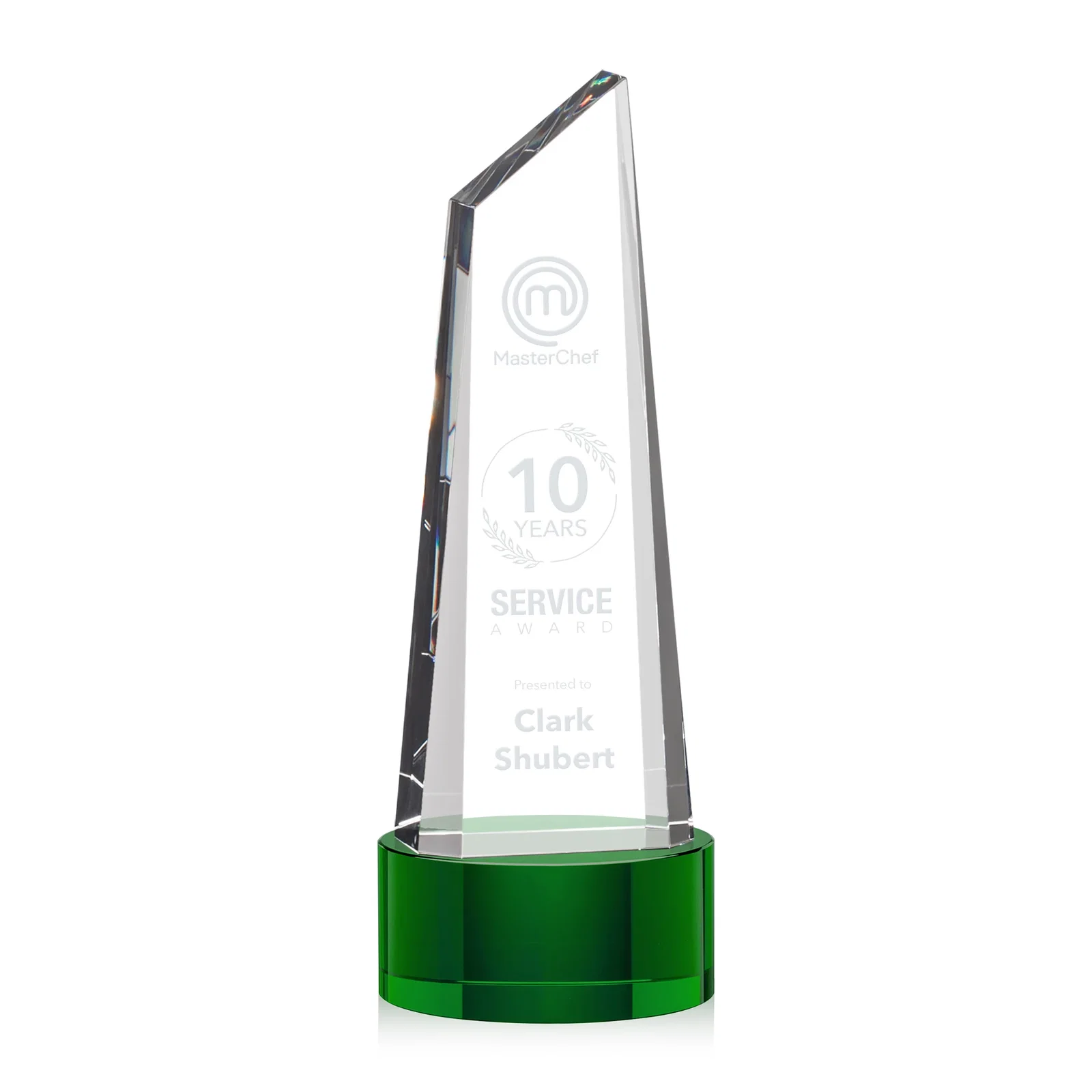 Personalized Optical Crystal Trapezoidal Tower Award with 3D Subsurface Engraving for company anniversary events