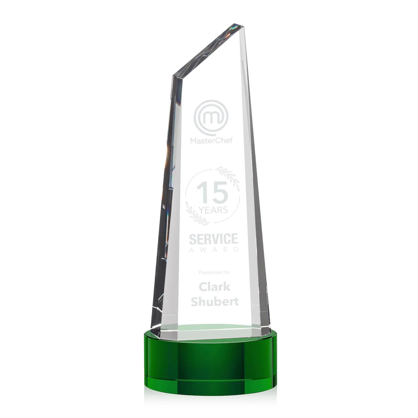 Promotional Optical Crystal Trapezoidal Tower Award with 3D Subsurface Engraving for employee recognition