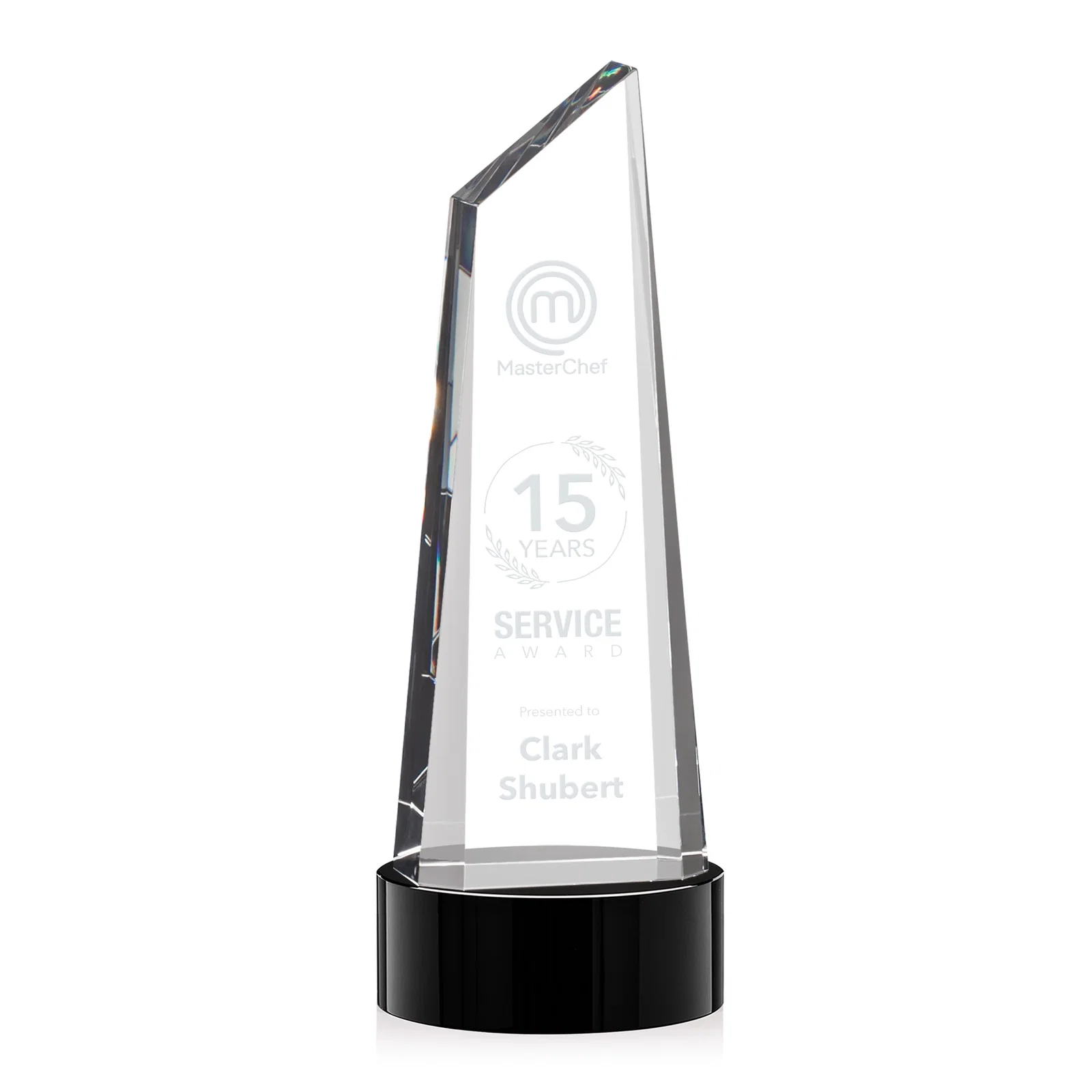 Promotional Optical Crystal Trapezoidal Tower Award with 3D Subsurface Engraving for retirement presentations