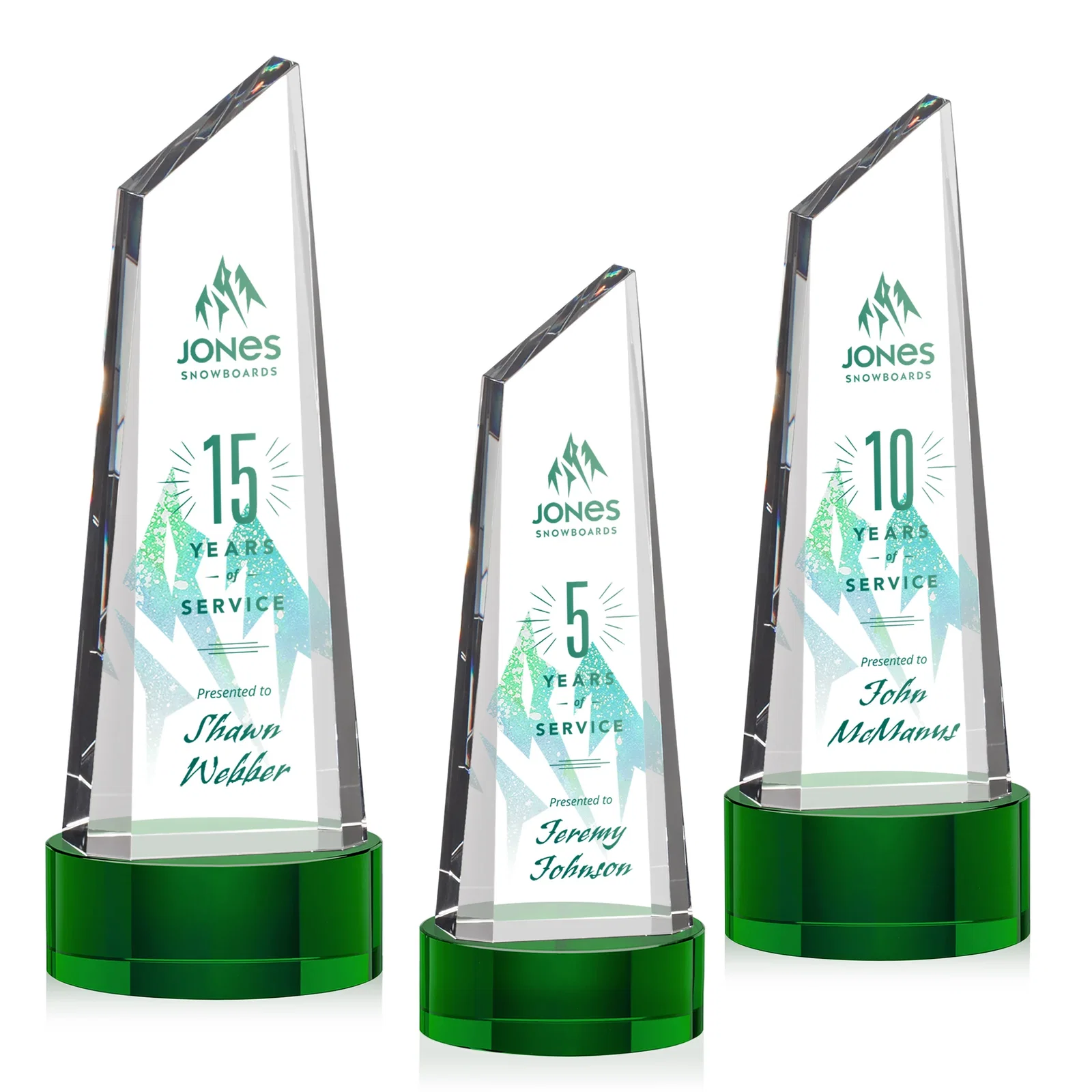 Branded Optical Crystal Trapezoidal Tower Award with 3D Subsurface Engraving for corporate award ceremonies