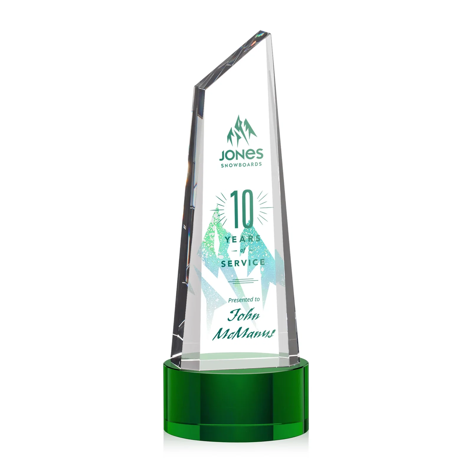 Branded Optical Crystal Trapezoidal Tower Award with 3D Subsurface Engraving for sales achievement awards