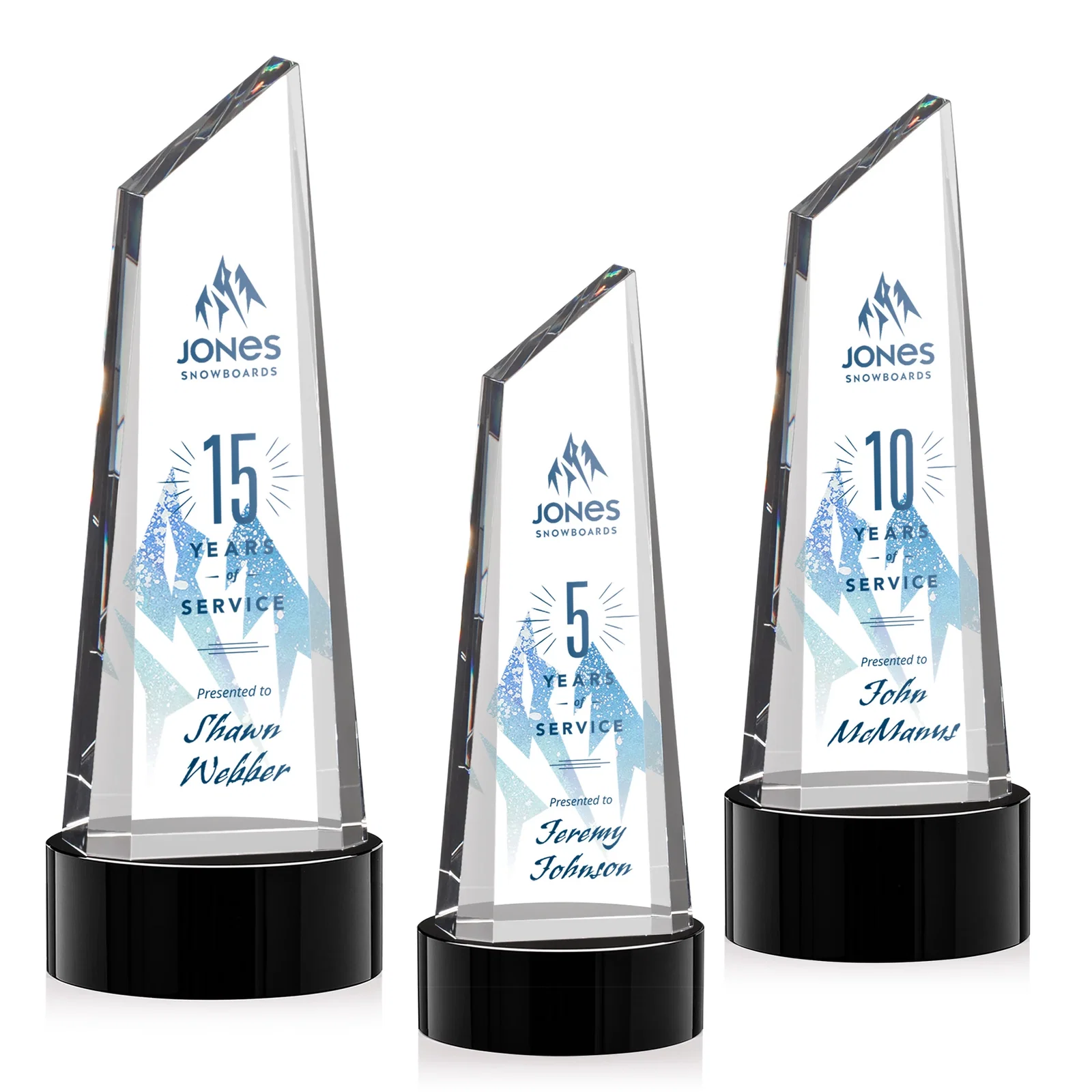 Branded Optical Crystal Trapezoidal Tower Award with 3D Subsurface Engraving for team milestone celebrations
