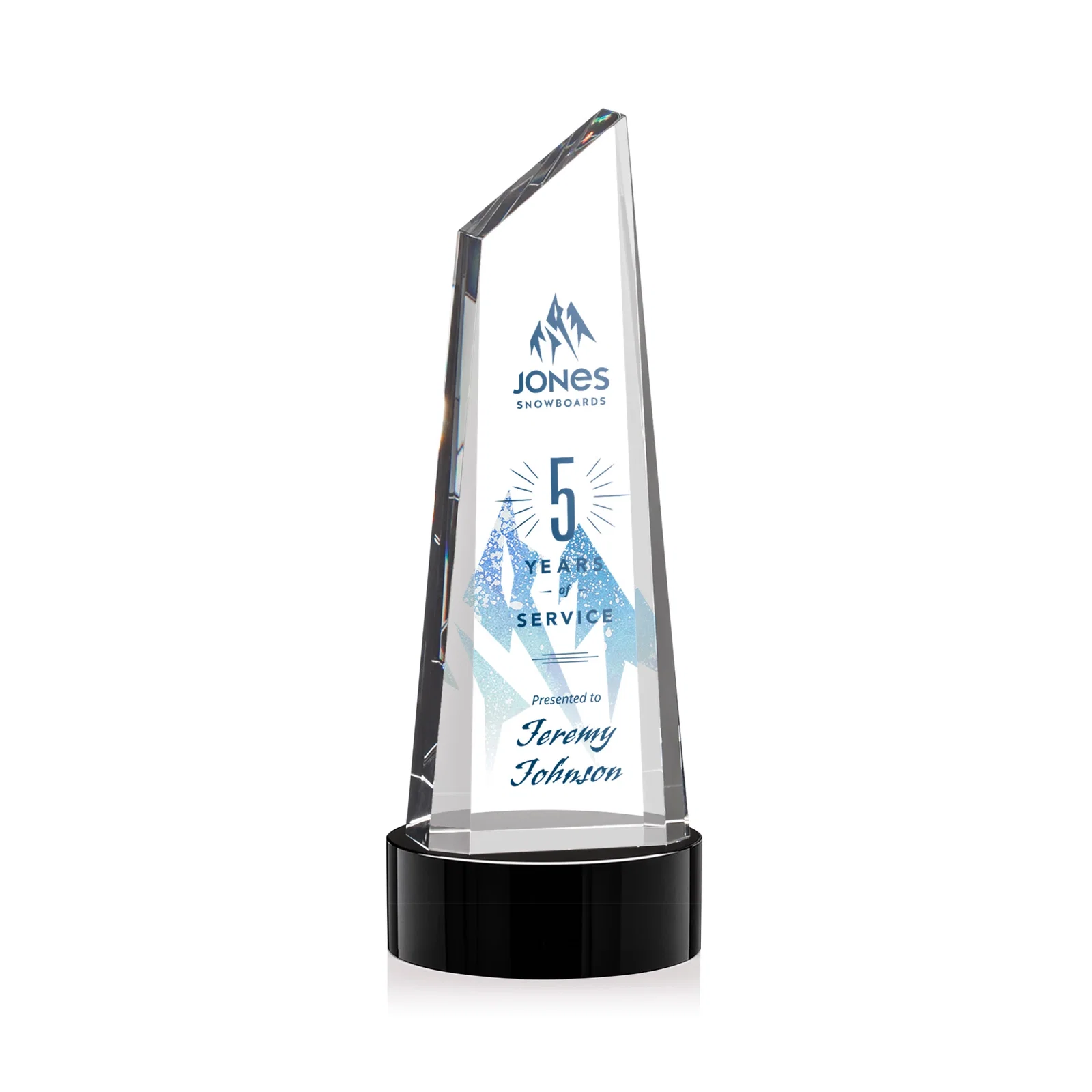 Branded Optical Crystal Trapezoidal Tower Award with 3D Subsurface Engraving for donor appreciation