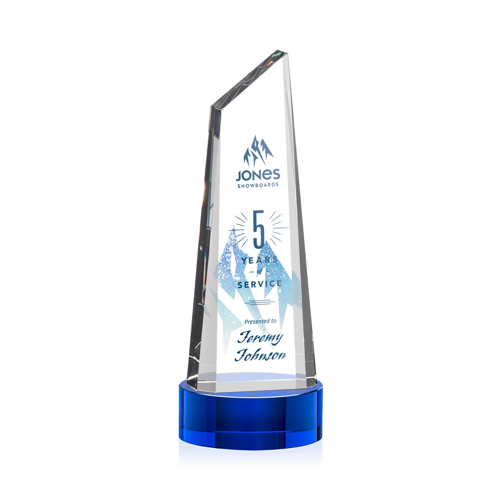 Branded Optical Crystal Trapezoidal Tower Award with 3D Subsurface Engraving for dealer and partner awards